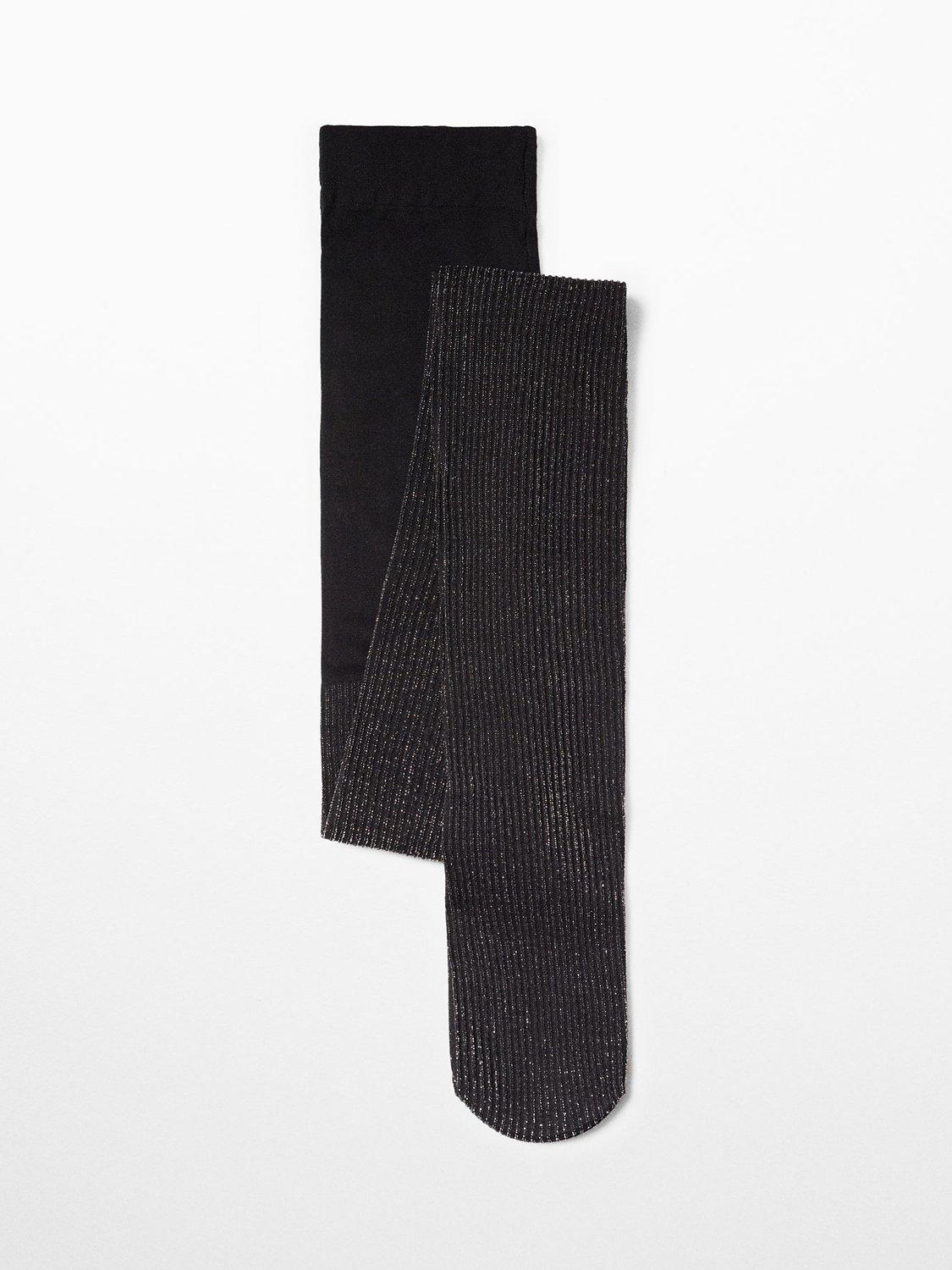 Mango Cami Glitter Ribbed Tights, Black