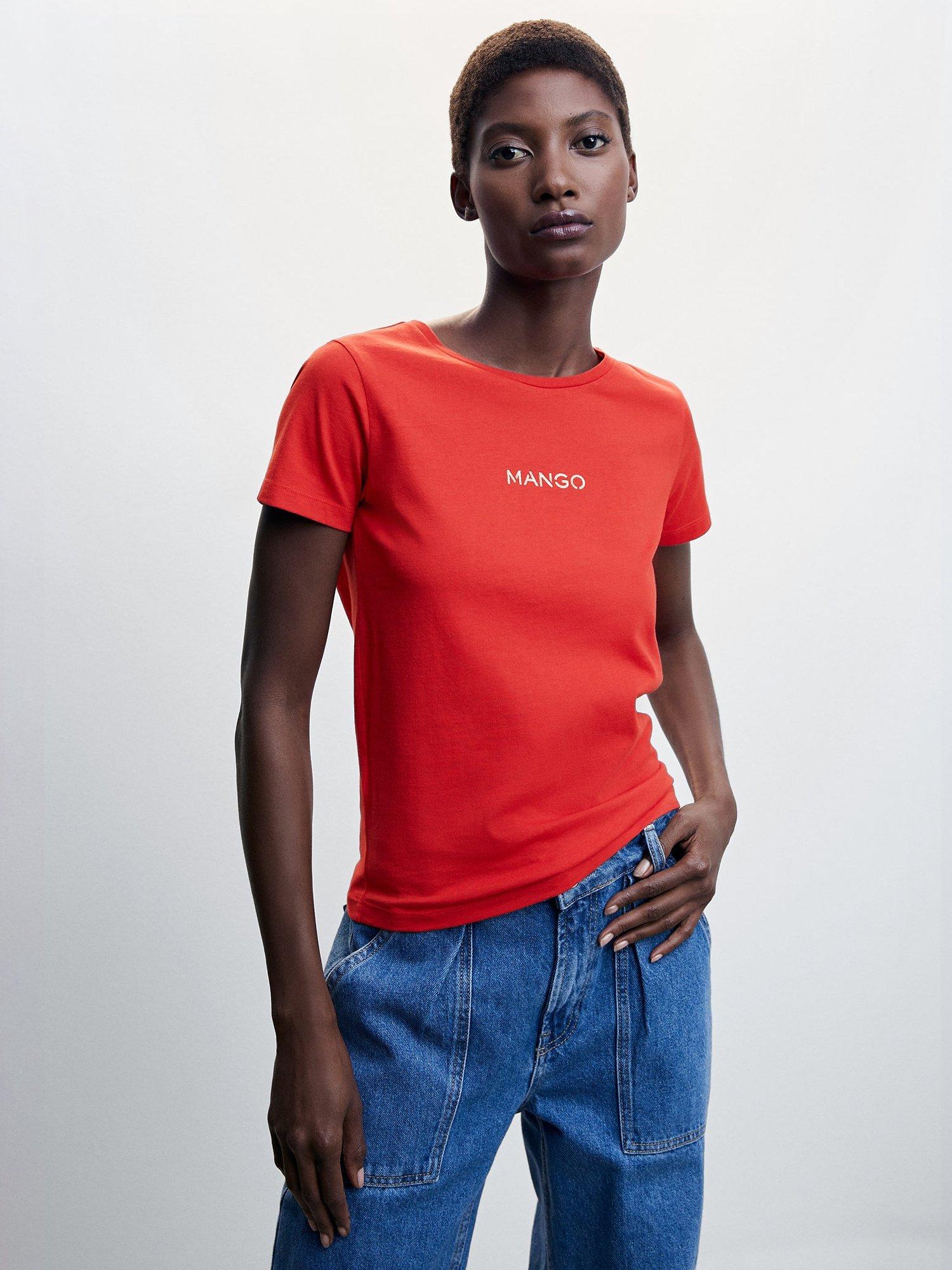 Mango Logo Cotton T-Shirt, Red