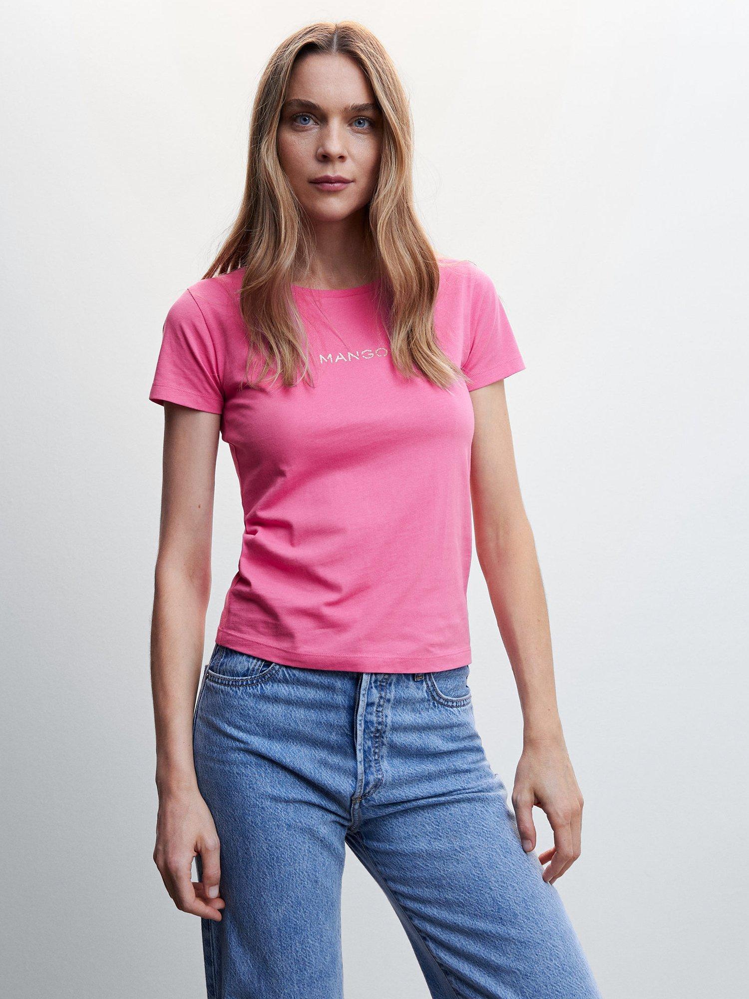 Mango Logo Cotton T-Shirt, Pink