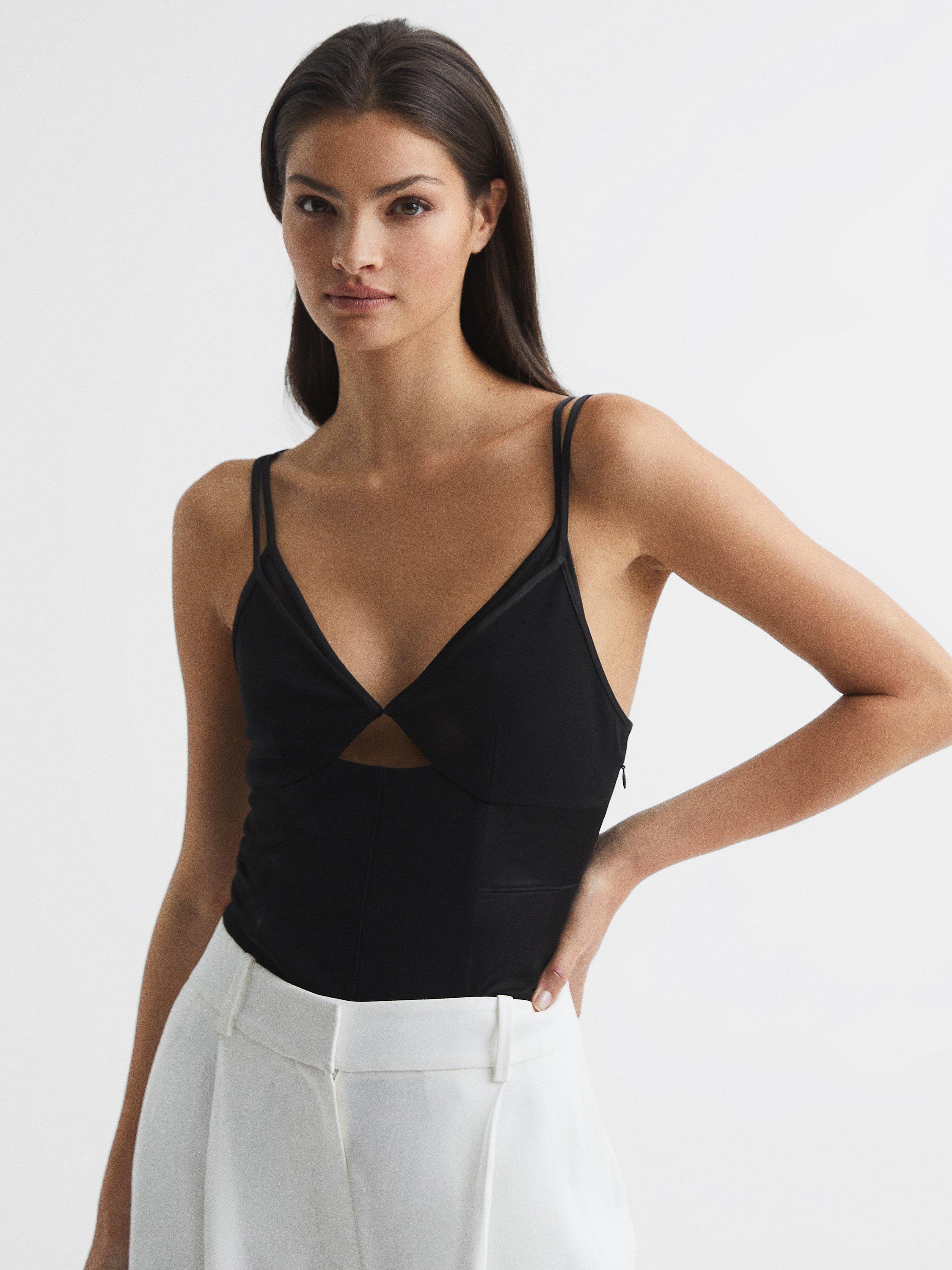Reiss Ellen Mesh Contrast Strap Top, Black