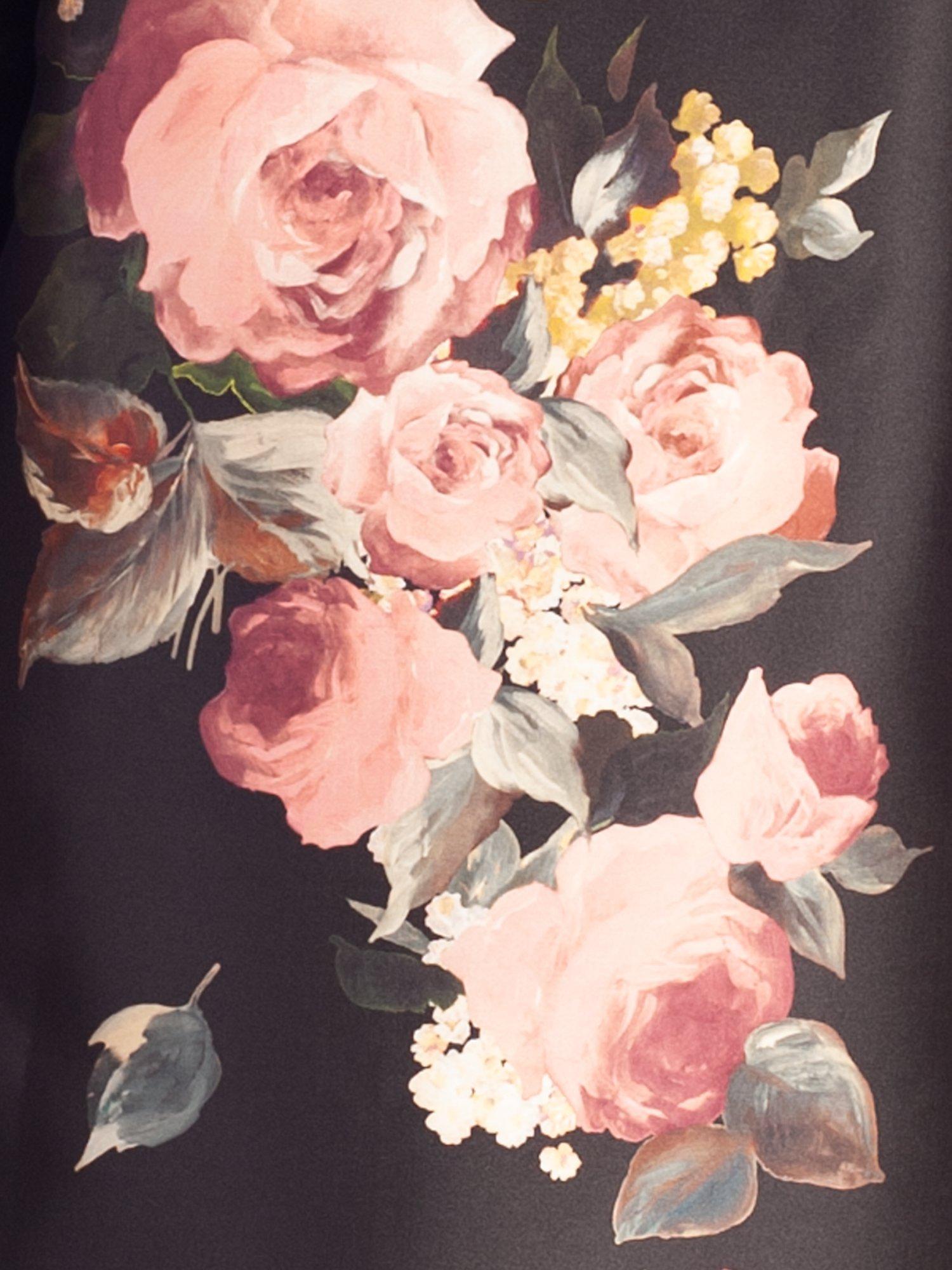 Product image 7 of 7, which shows chesca Satin Twill Floral Print Round Neck Coat, Black/Dusty Pink, 12-14