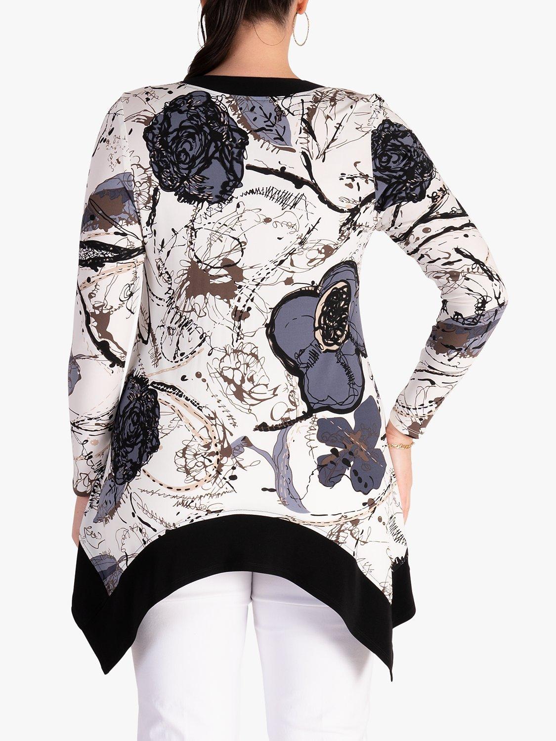 Product image 2 of 6, which shows chesca Floral Print Tunic, Ivory/Black, 12-14