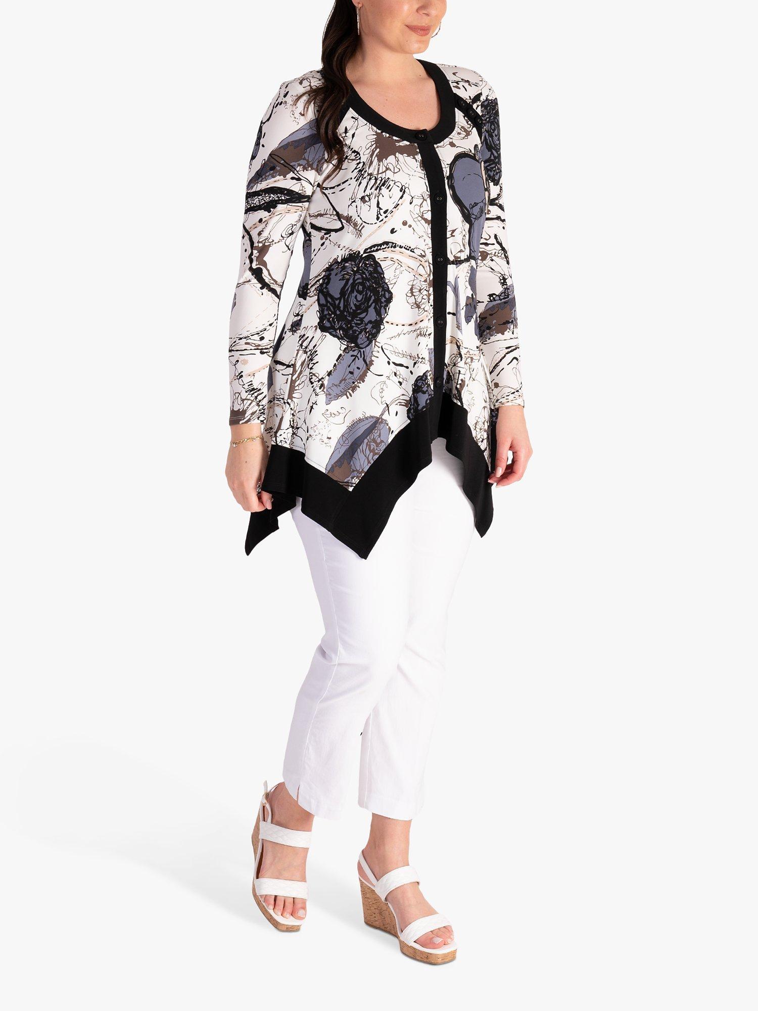 Product image 3 of 6, which shows chesca Floral Print Tunic, Ivory/Black, 12-14