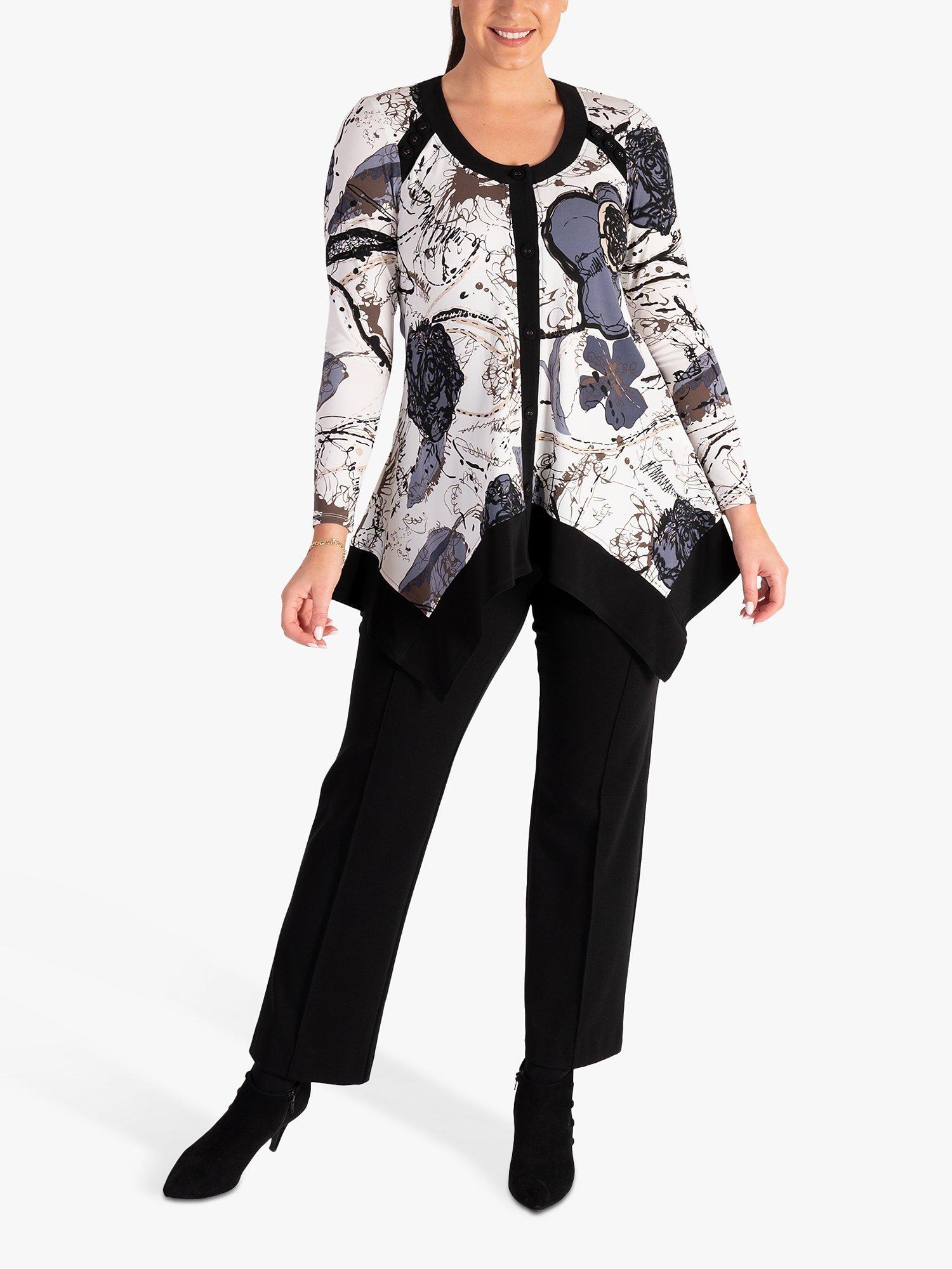 Product image 4 of 6, which shows chesca Floral Print Tunic, Ivory/Black, 12-14
