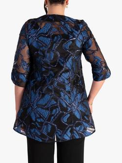 chesca V-Neck Organza Metallic Embellishment Shirt, Blue/Black - view 2, Blue/Black
