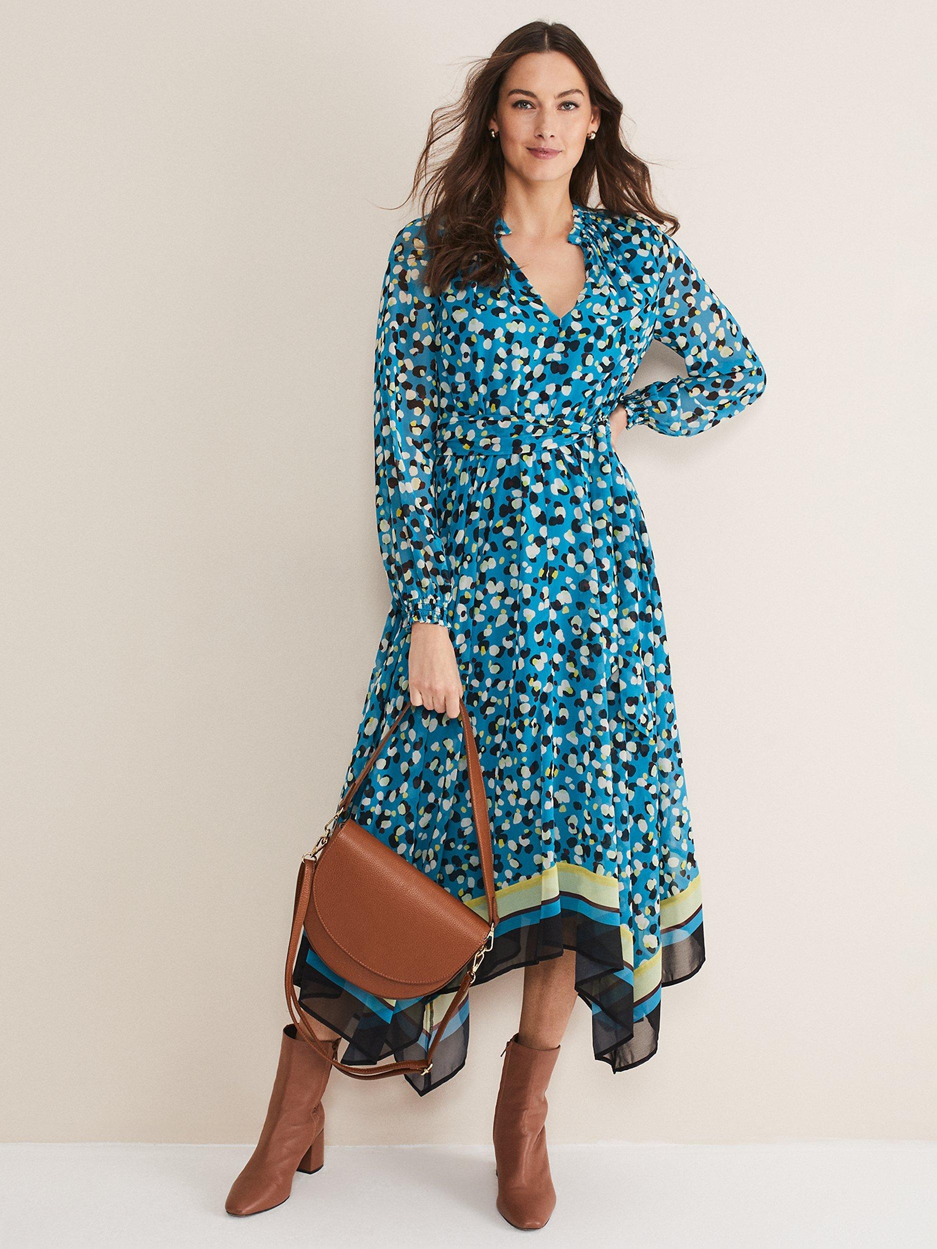 Phase Eight Juno Border Hem Midi Dress Blue Multi