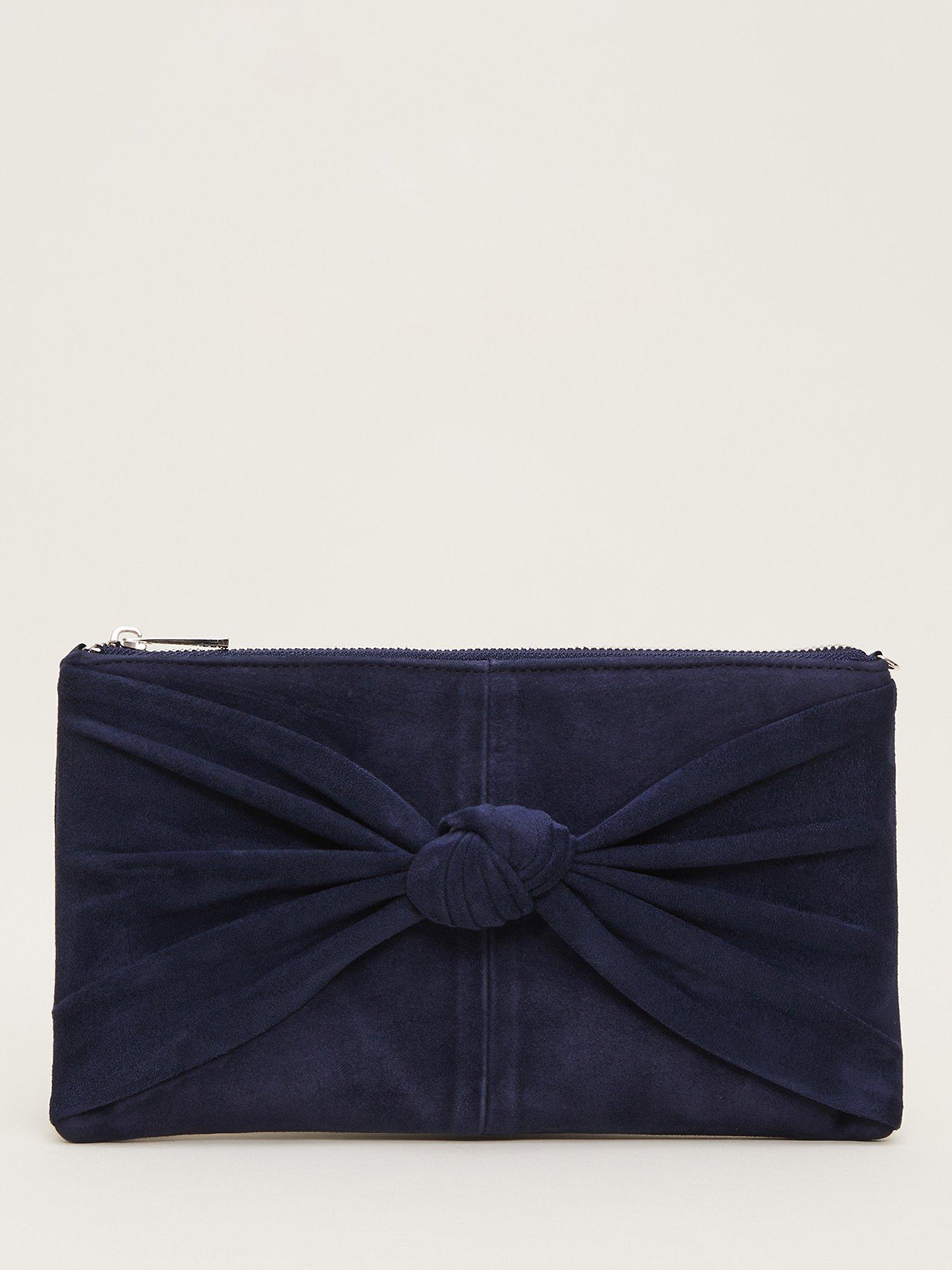 Phase Eight Suede Knot Front Clutch, Navy, One Size
