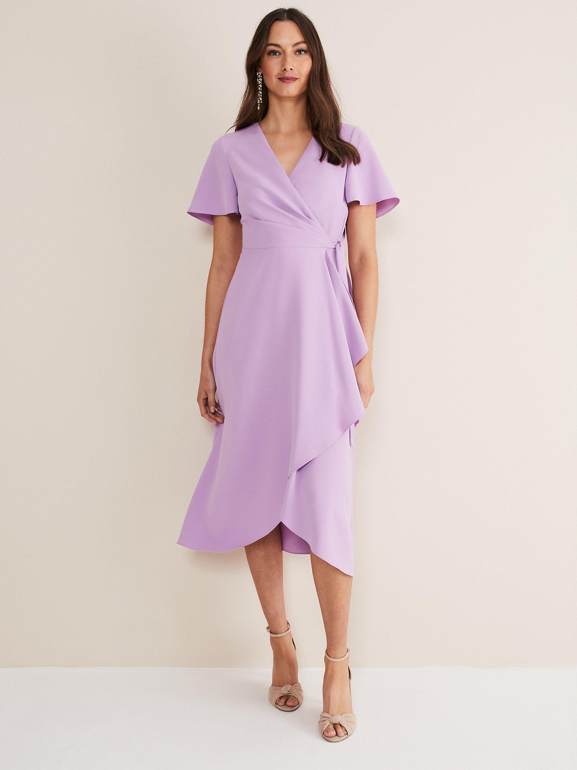 Product image 1 of 7, which shows Phase Eight Julissa Wrap Midi Dress, Crocus, 14