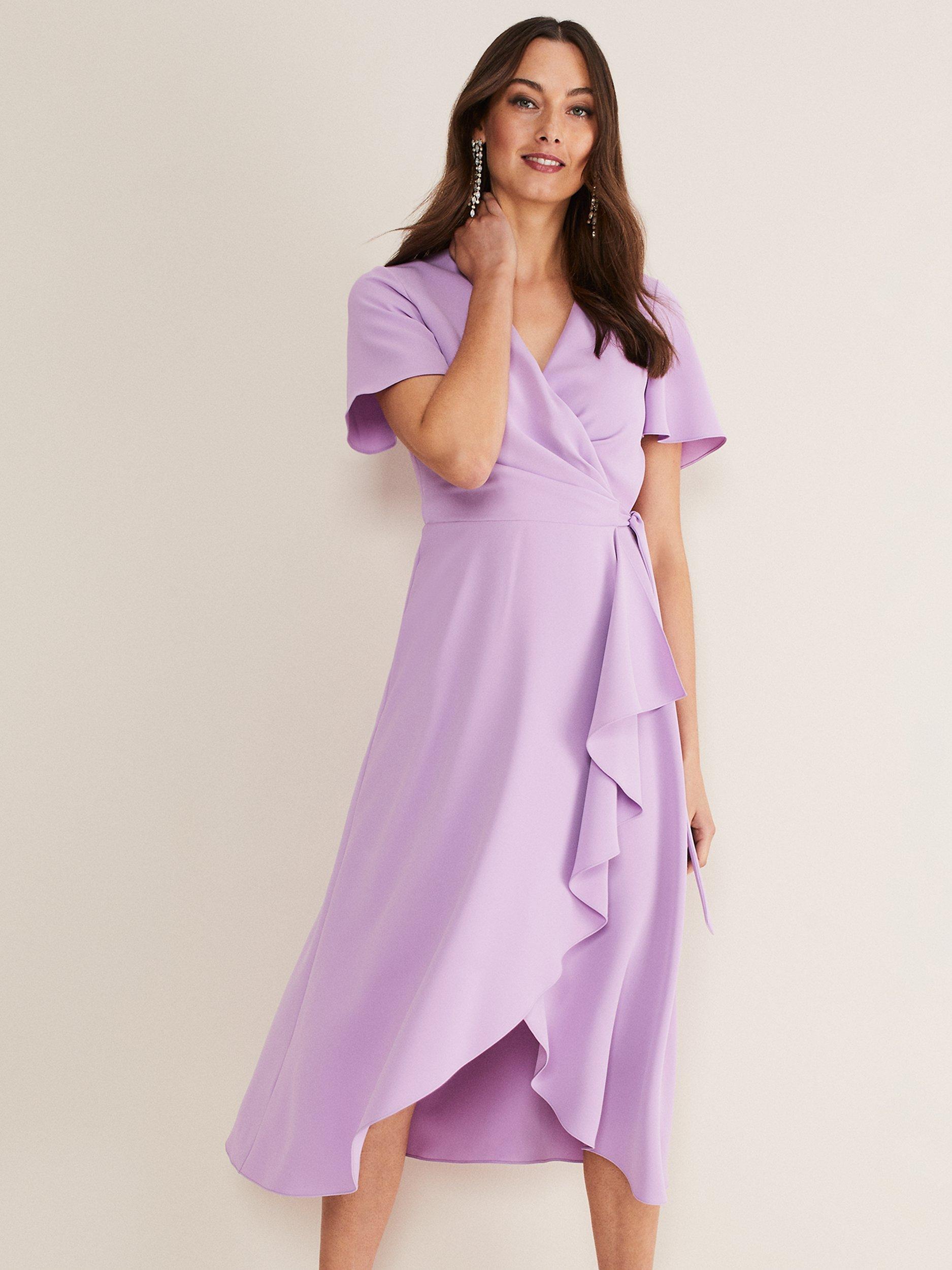 Product image 3 of 7, which shows Phase Eight Julissa Wrap Midi Dress, Crocus, 14
