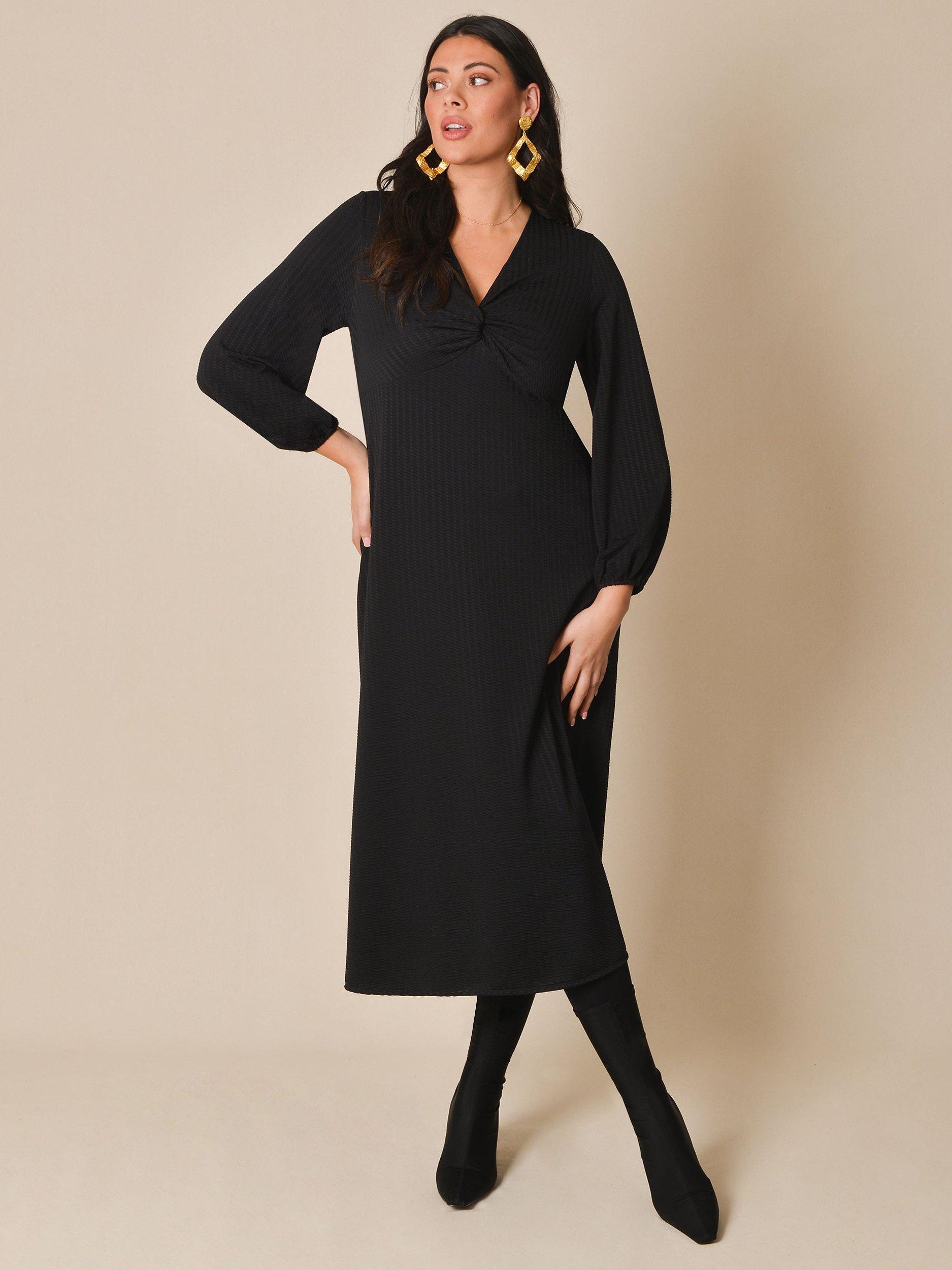 Live Unlimited Curve Textured Twist Front Midi Dress, Black