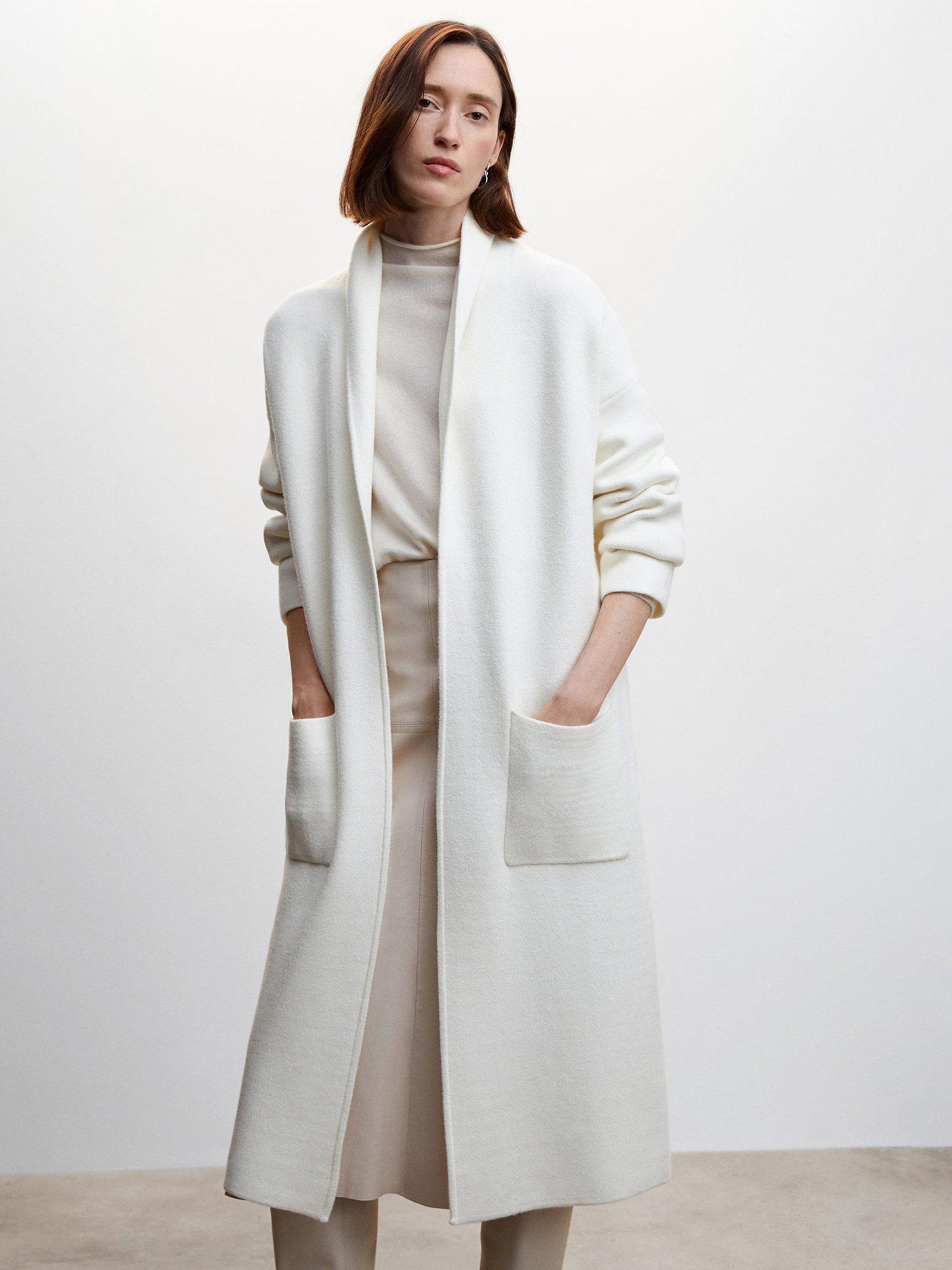 Mango Ringo Open Neck Coat, Light Beige