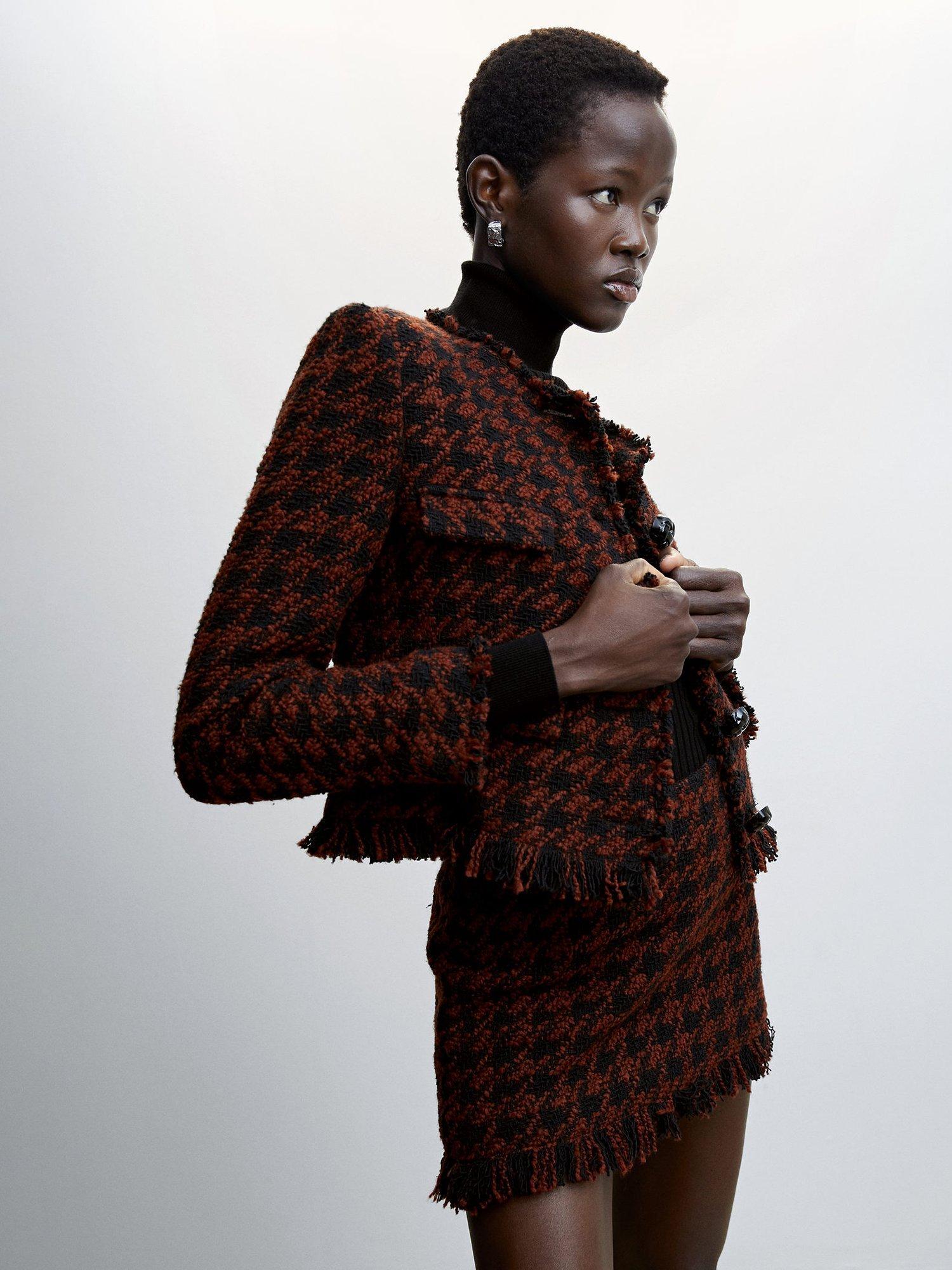 Mango Ivana Tailored Dogtooth Jacket, Orange/Black