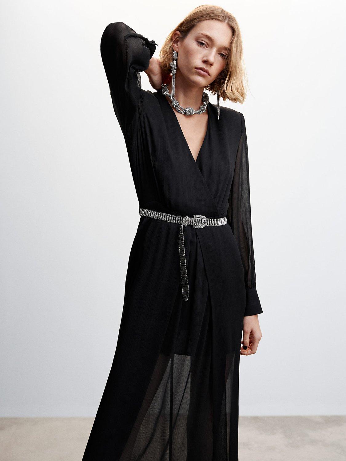 Mango Night Wrap Neck Maxi Dress, Black