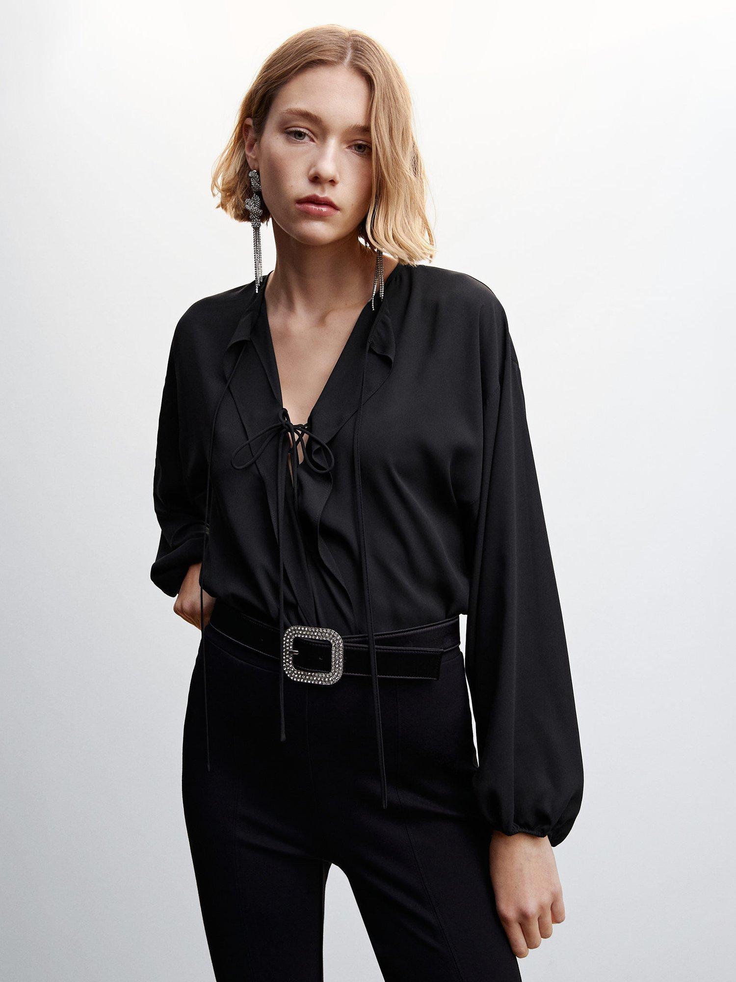Mango Volan Tie Neck Ruffle Blouse