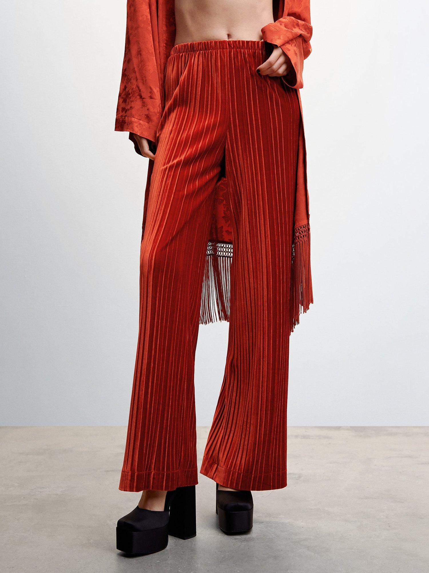 Mango Pleated Wide Leg Trousers, Copper