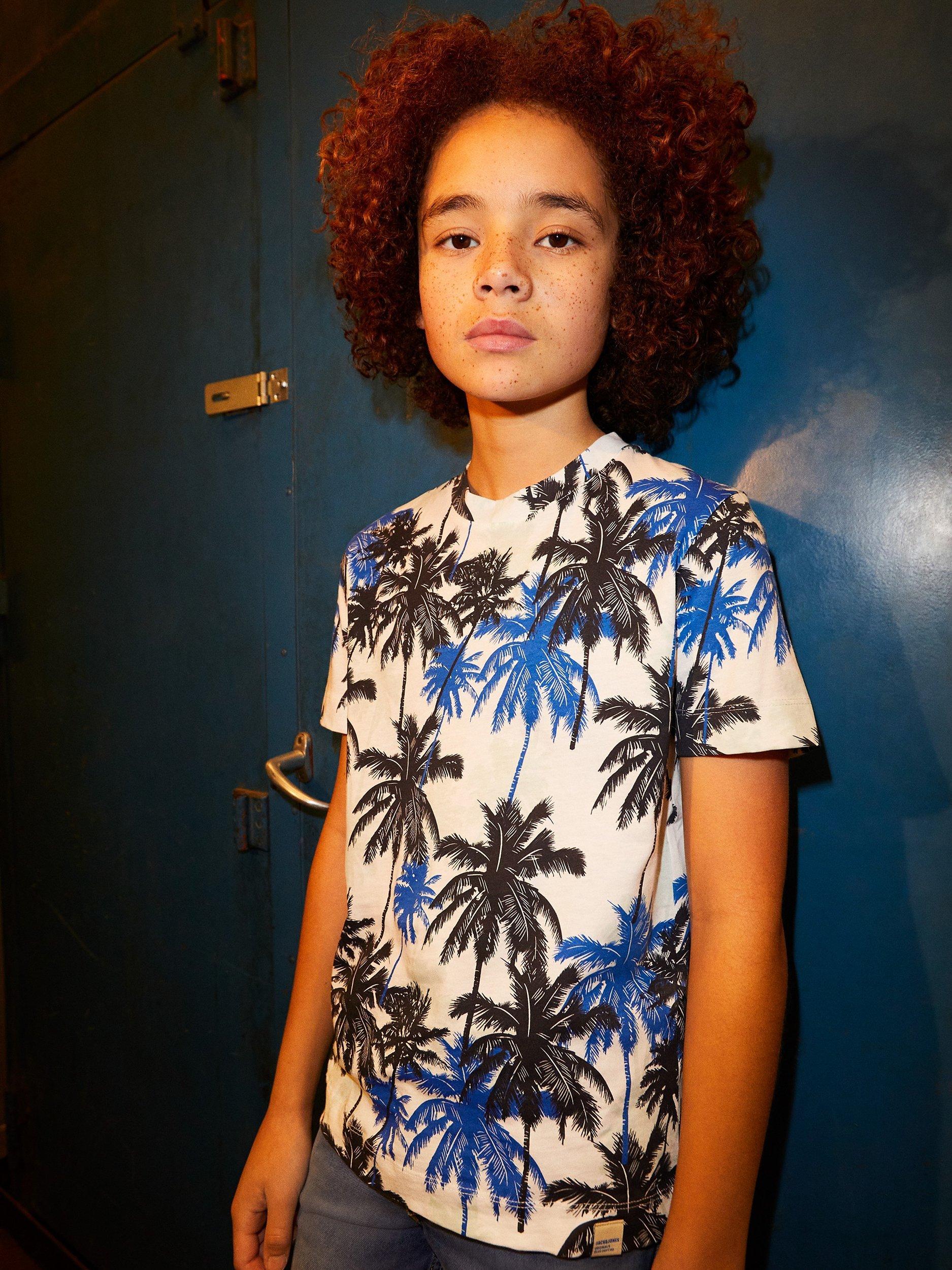 Jack & Jones Kids' Palm Print T-Shirt, Cloud Dancer