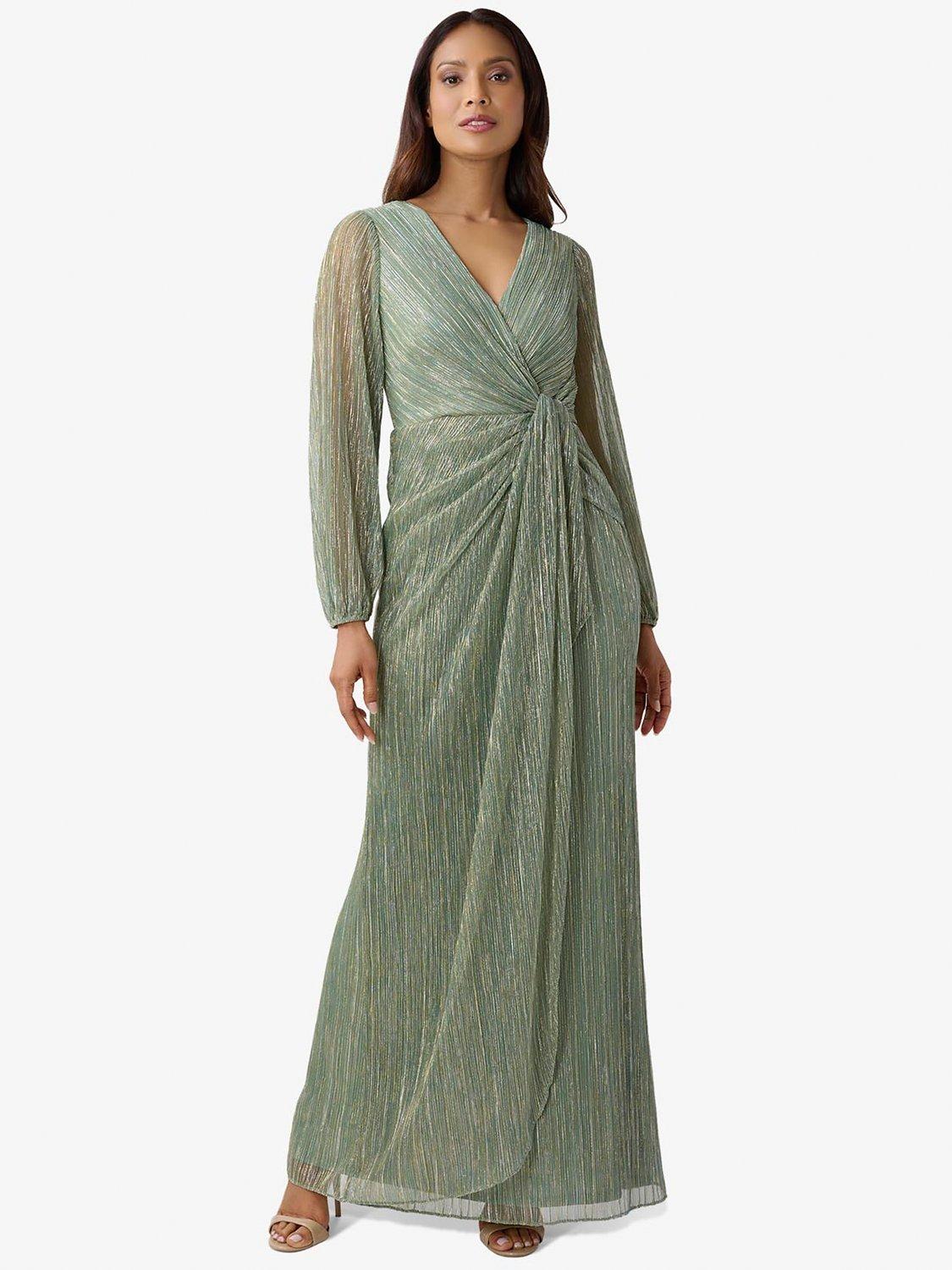 Product image 1 of 5, which shows Adrianna Papell Metallic Mesh Draped Gown, Green Slate, 6