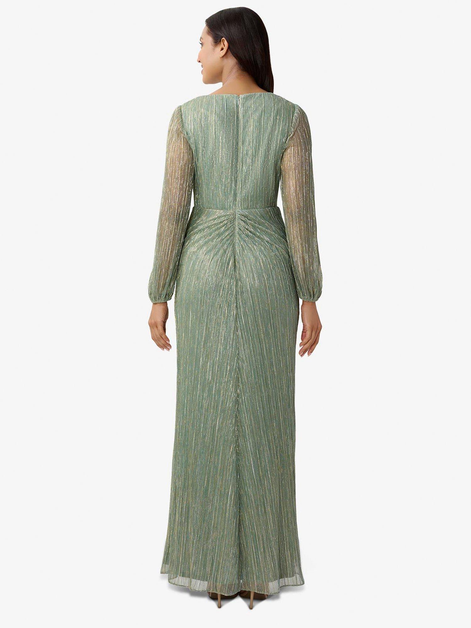 Product image 3 of 5, which shows Adrianna Papell Metallic Mesh Draped Gown, Green Slate, 6