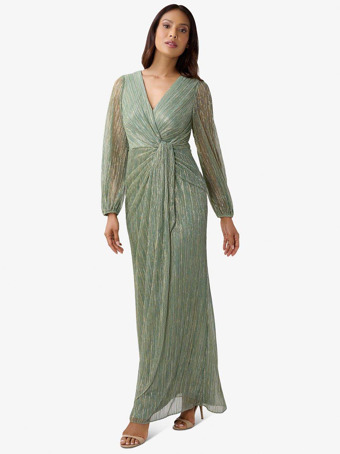 Product image 4 of 5, which shows Adrianna Papell Metallic Mesh Draped Gown, Green Slate, 6