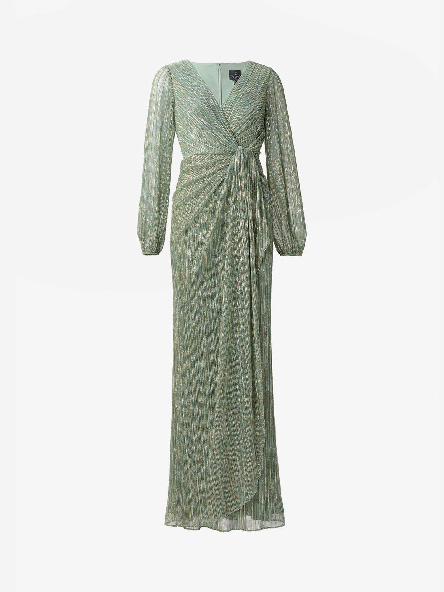 Product image 5 of 5, which shows Adrianna Papell Metallic Mesh Draped Gown, Green Slate, 6