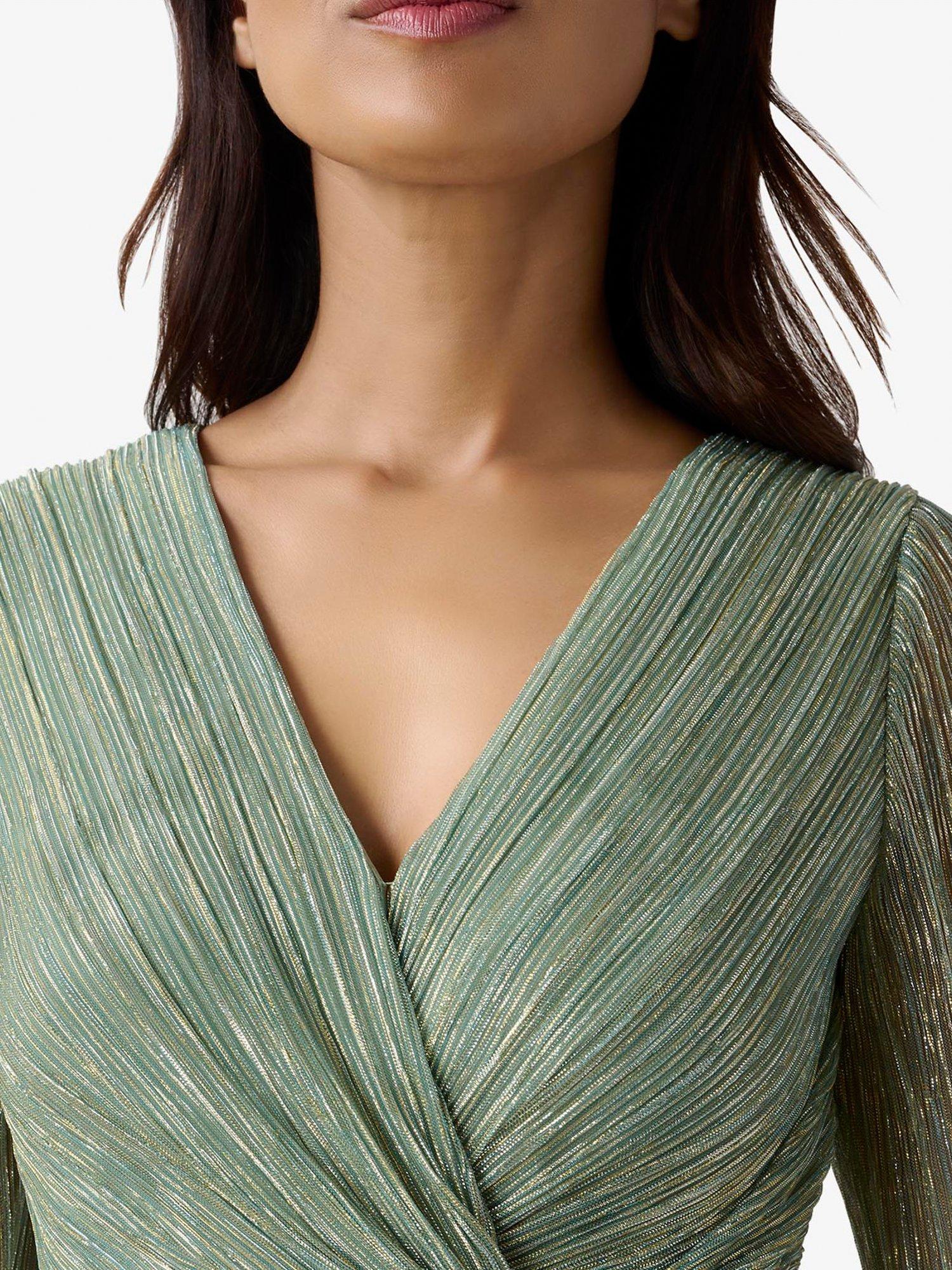 Product image 2 of 5, which shows Adrianna Papell Metallic Mesh Draped Gown, Green Slate, 6