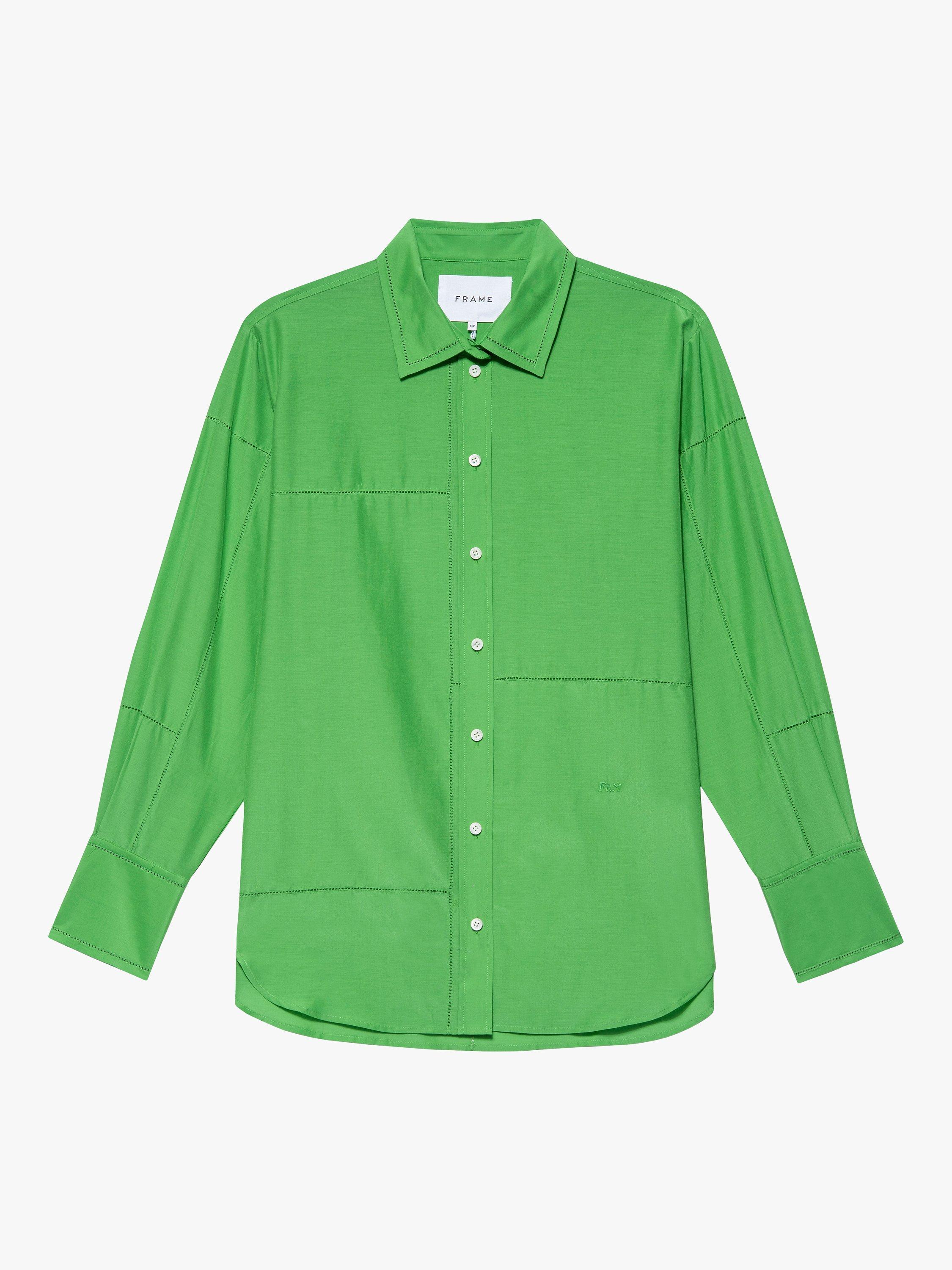 FRAME Oversized Lace Cotton-Silk Shirt, Bright Peridot