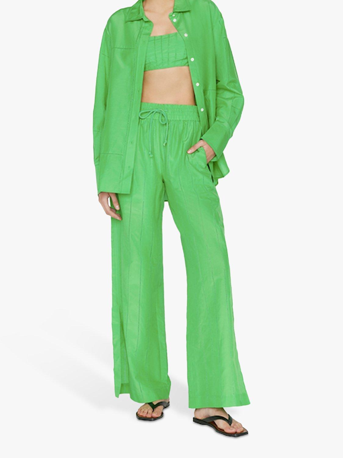FRAME Plain Drawstring Lounge Silk Blend Trousers, Bright Peridot