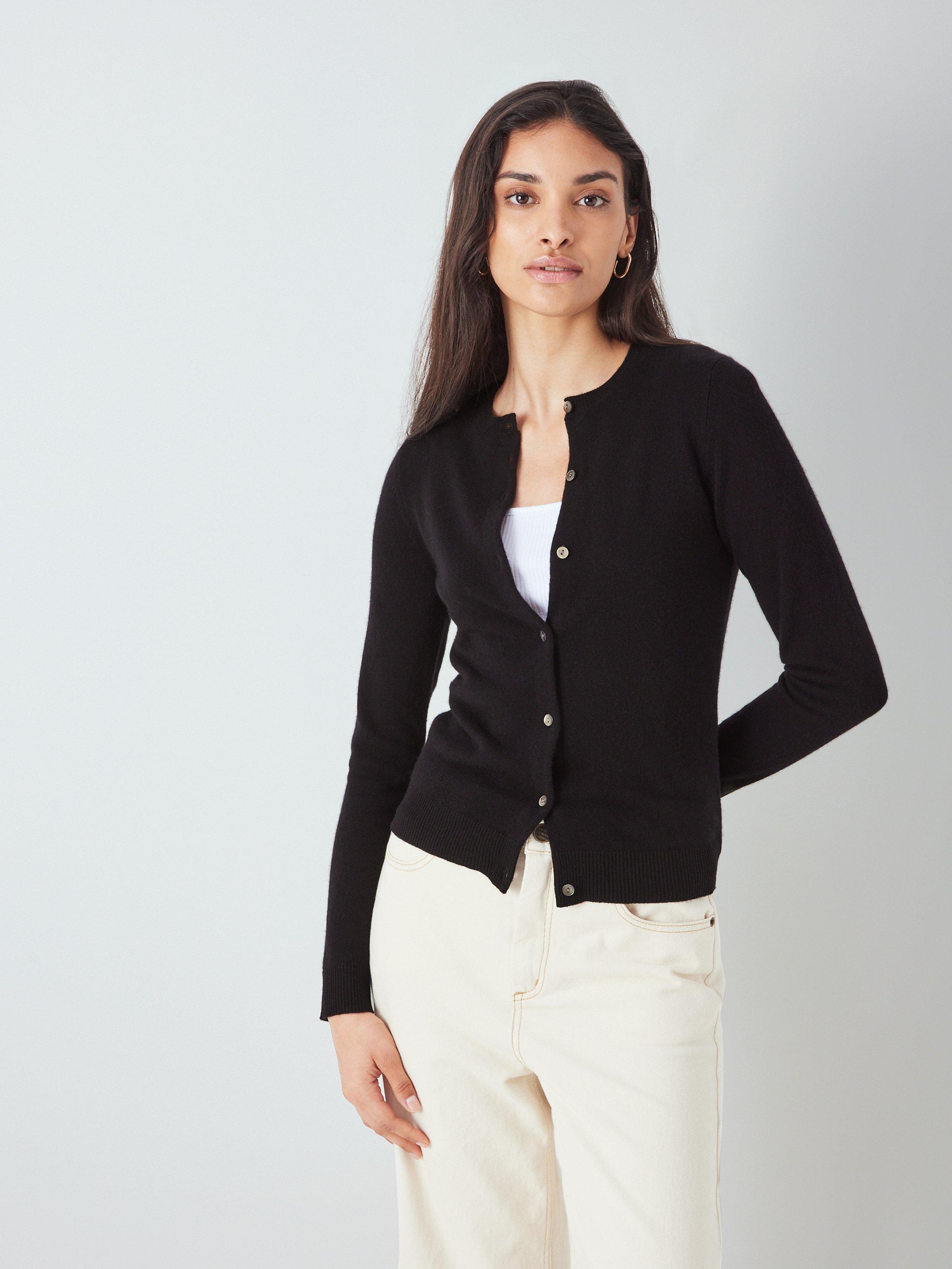 John Lewis Cashmere Crew Neck Cardigan, Black, 8