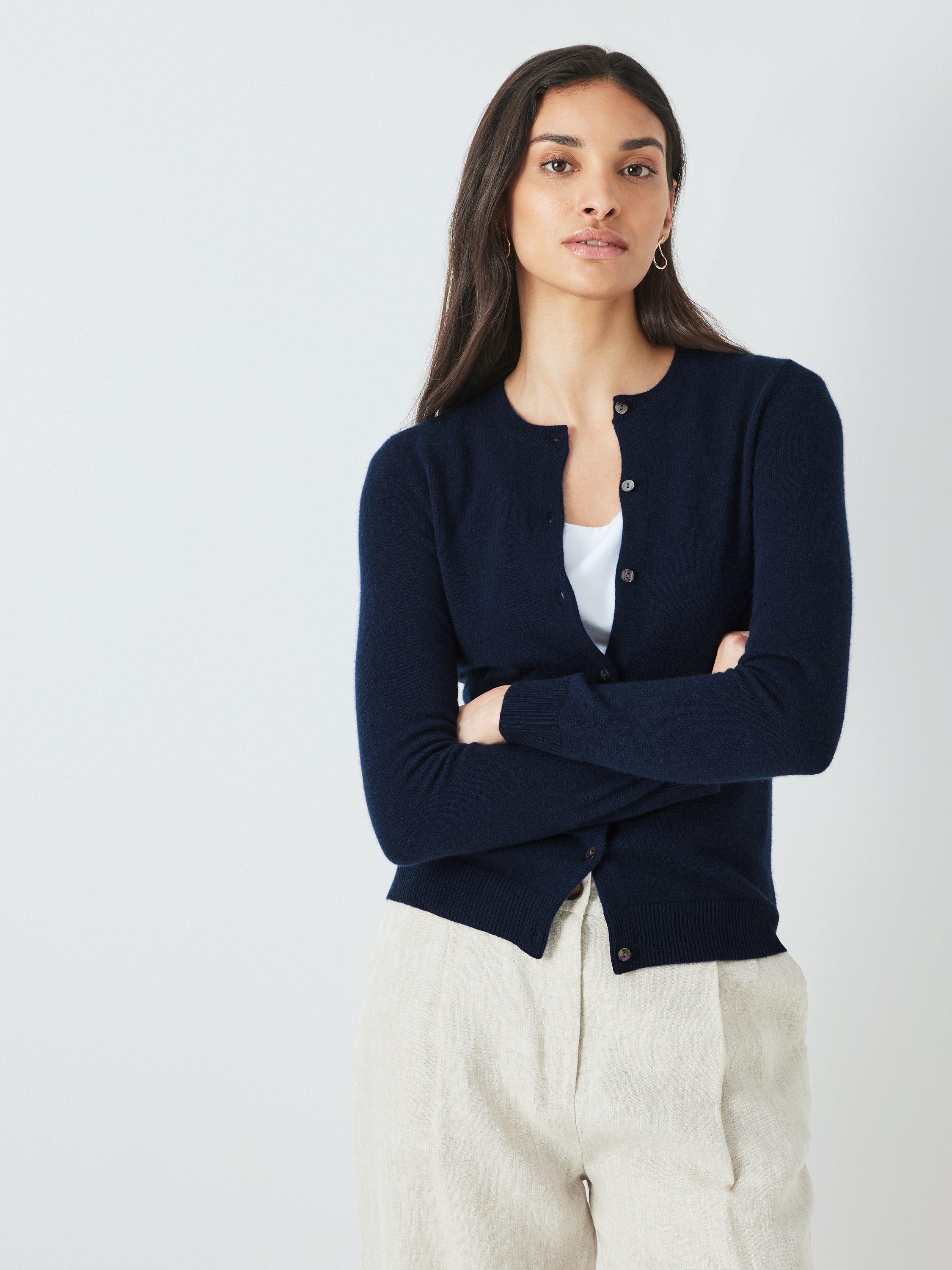 John Lewis Cashmere Crew Neck Cardigan, Navy, 8