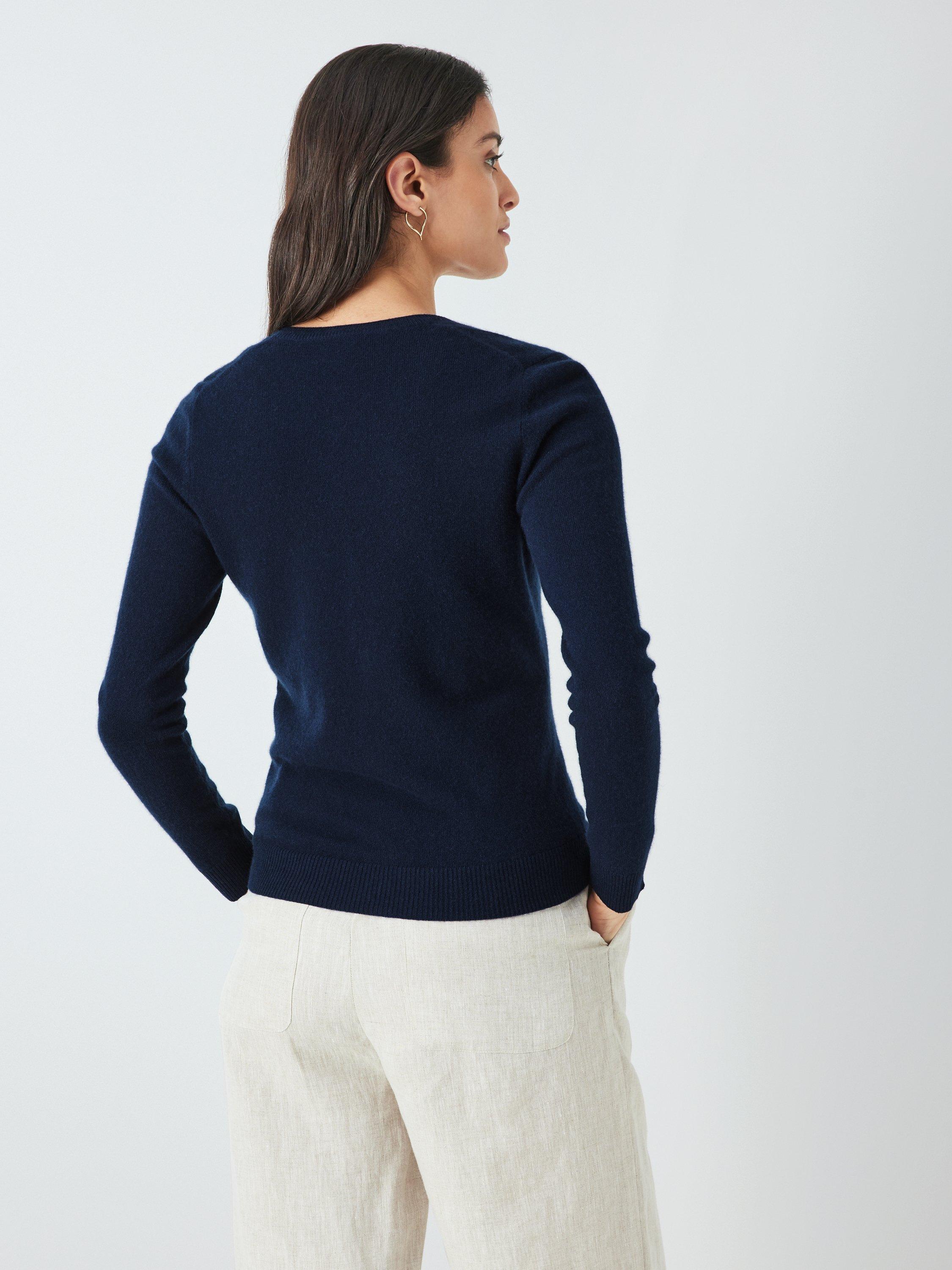 John Lewis Cashmere Crew Neck Cardigan, Navy, 8