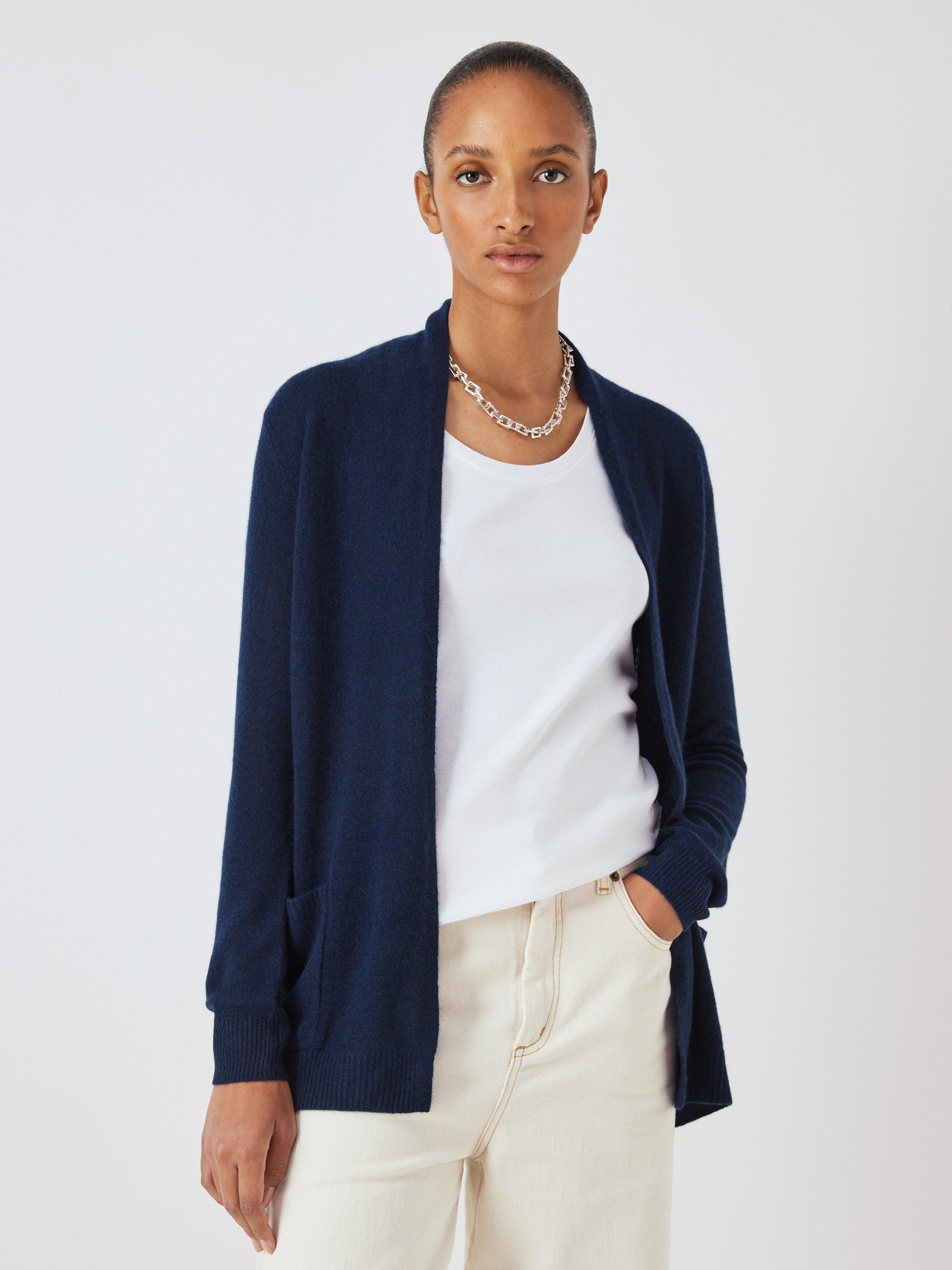 John Lewis Ultra Light Edge to Edge Cashmere Cardigan, Navy, XS