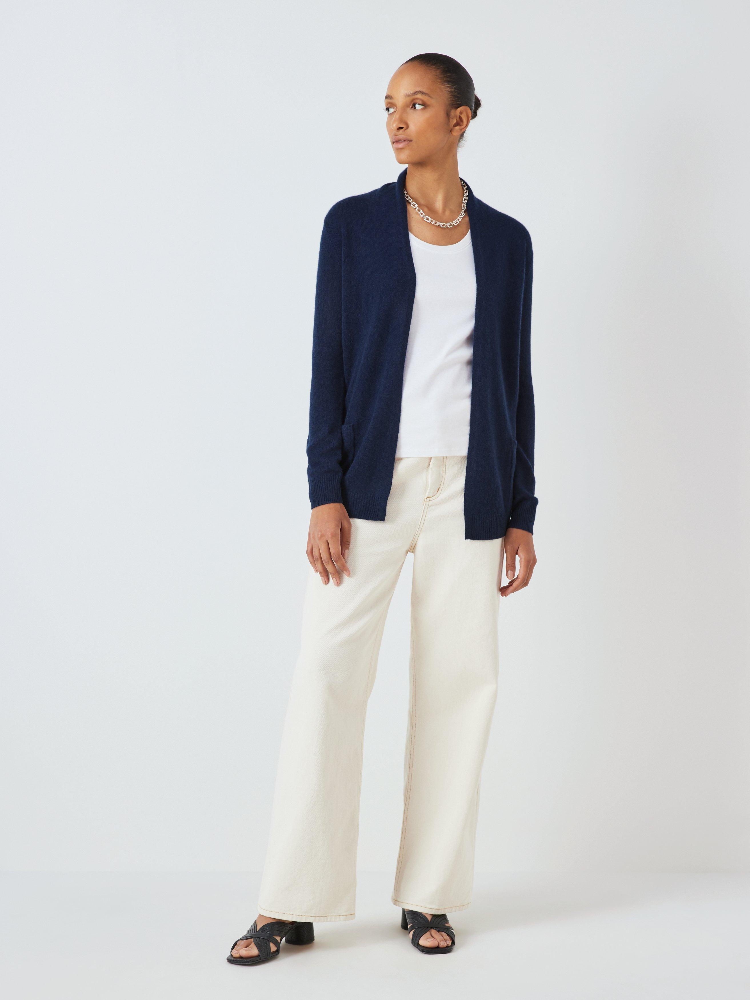 John Lewis Ultra Light Edge to Edge Cashmere Cardigan, Navy, XS