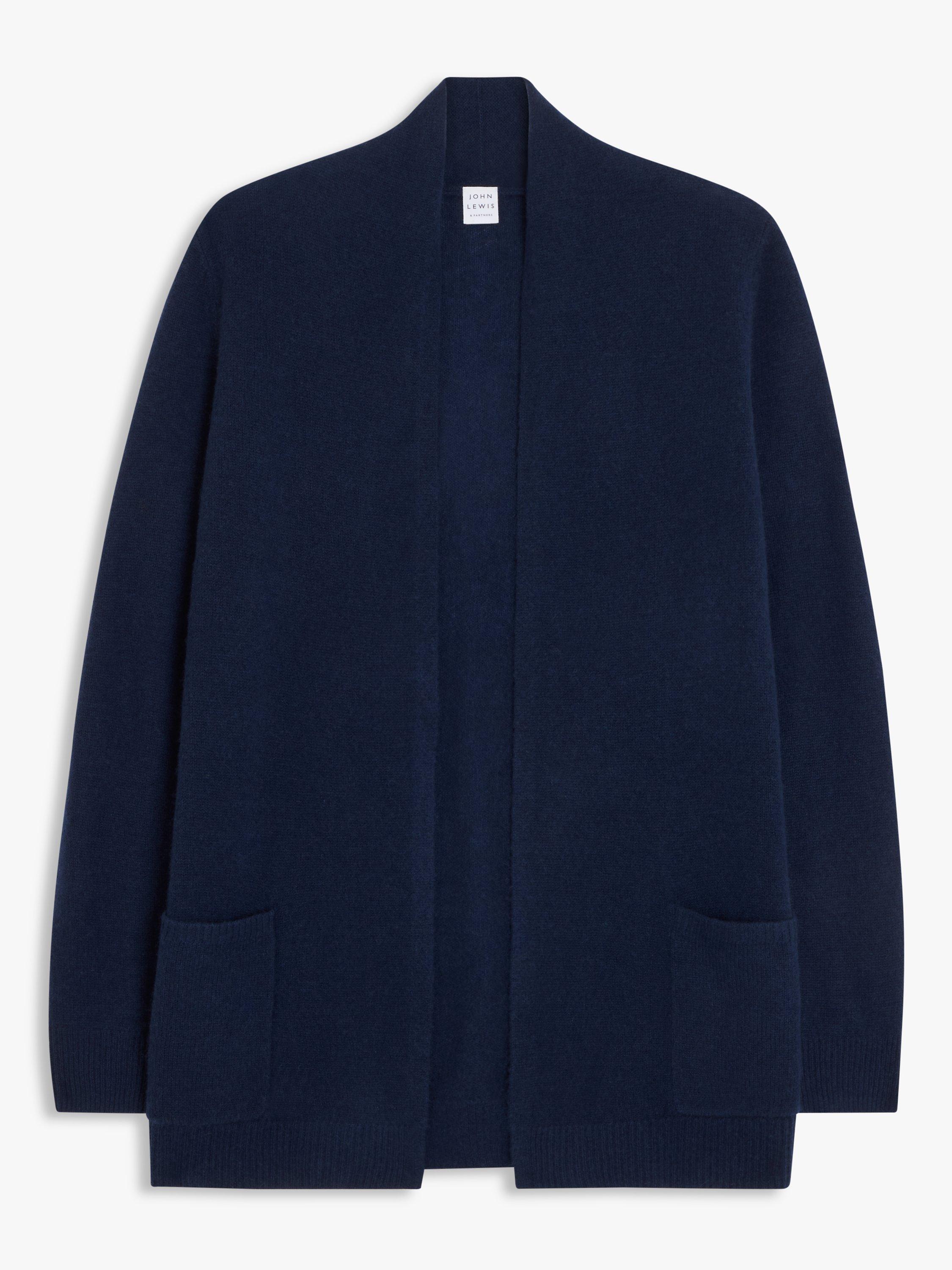 John Lewis Ultra Light Edge to Edge Cashmere Cardigan, Navy, XS