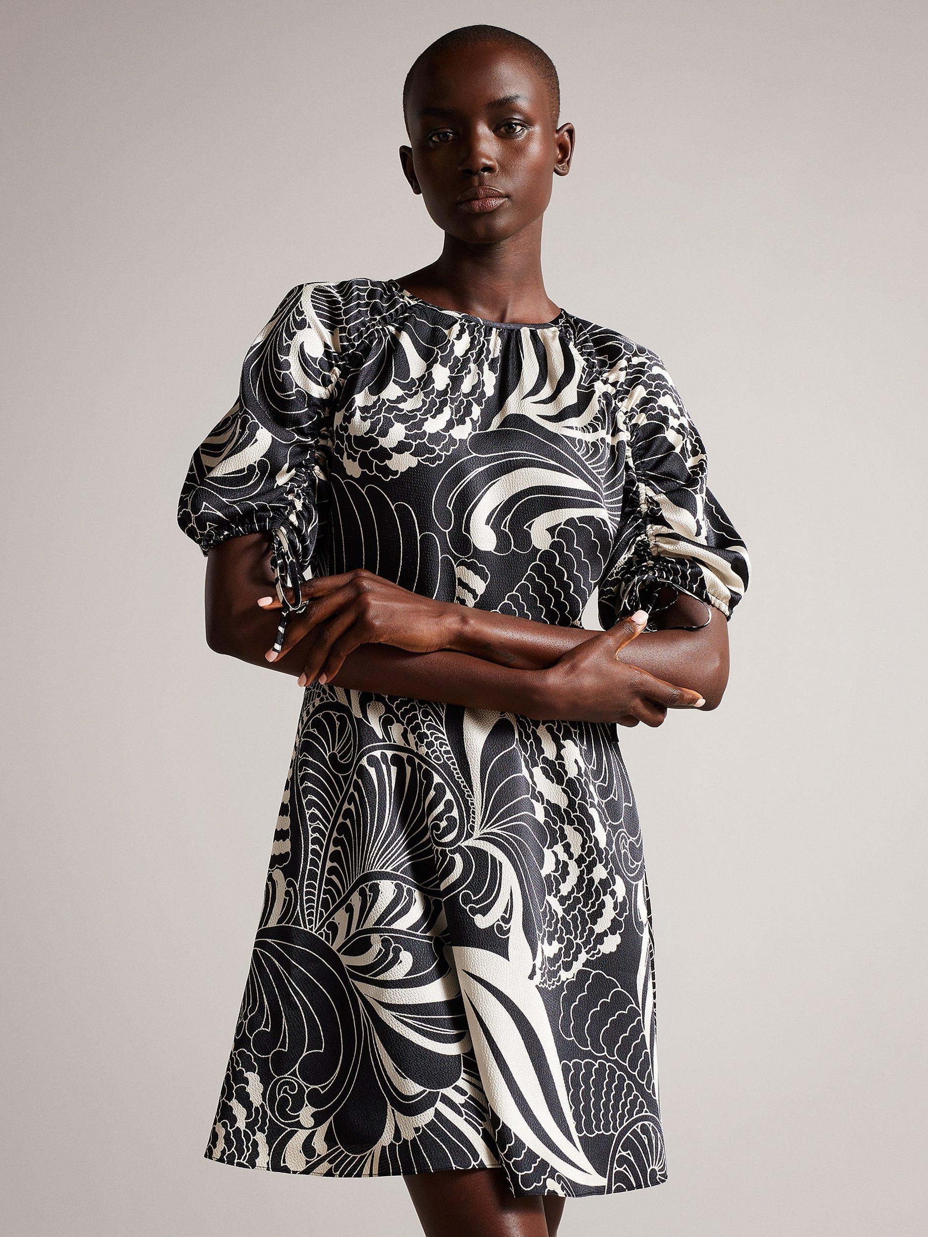 Ted Baker Faridda Printed Puff Sleeves Mini Dress, Black