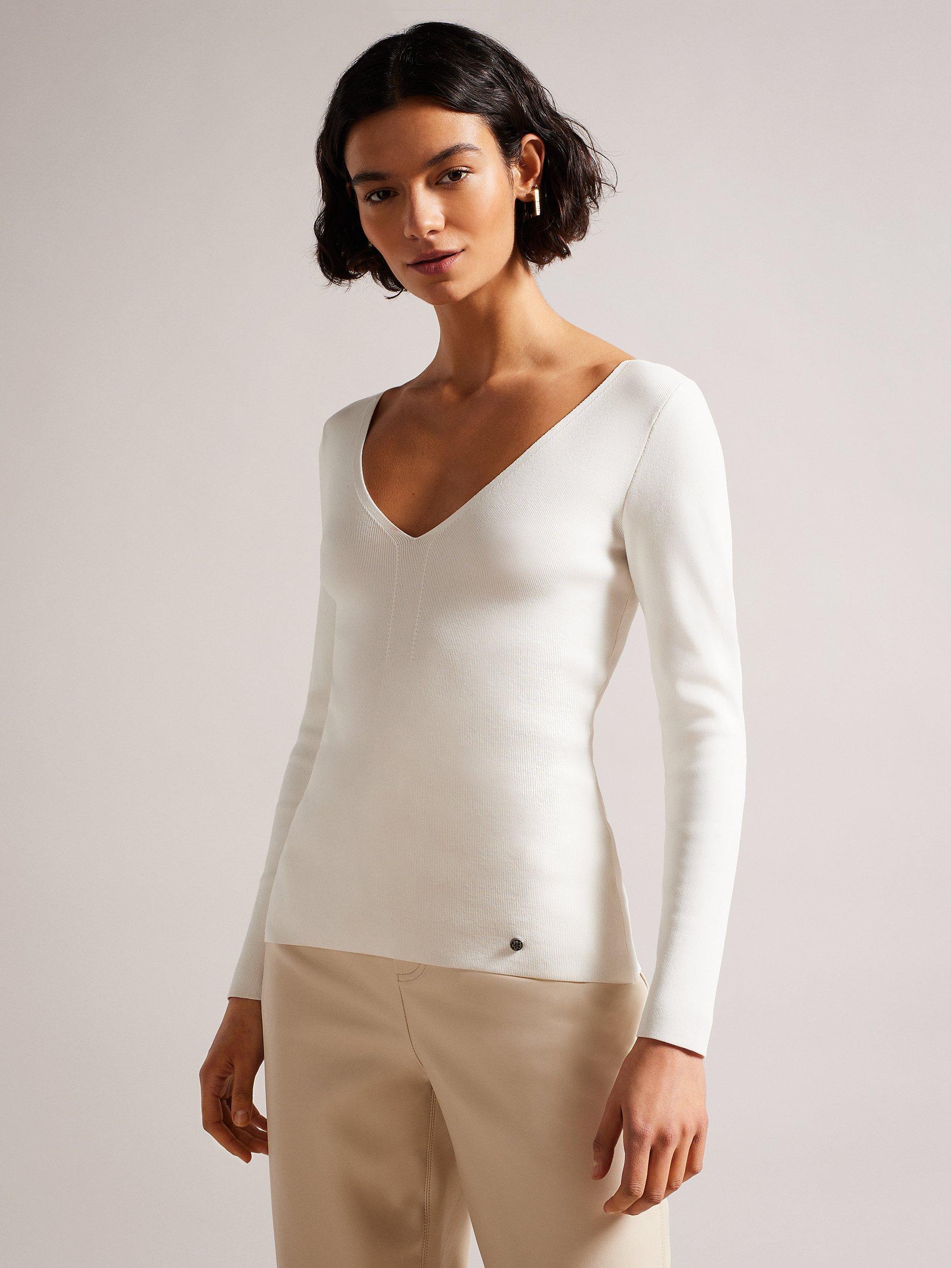 Ted Baker Cileste V-Neck Slim Fit Top, Ivory