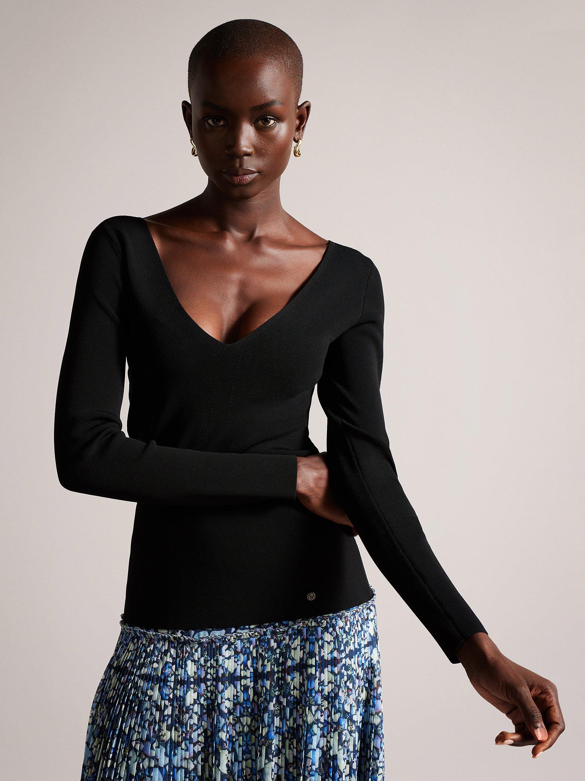 Ted Baker Cileste V-Neck Slim Fit Top, Black