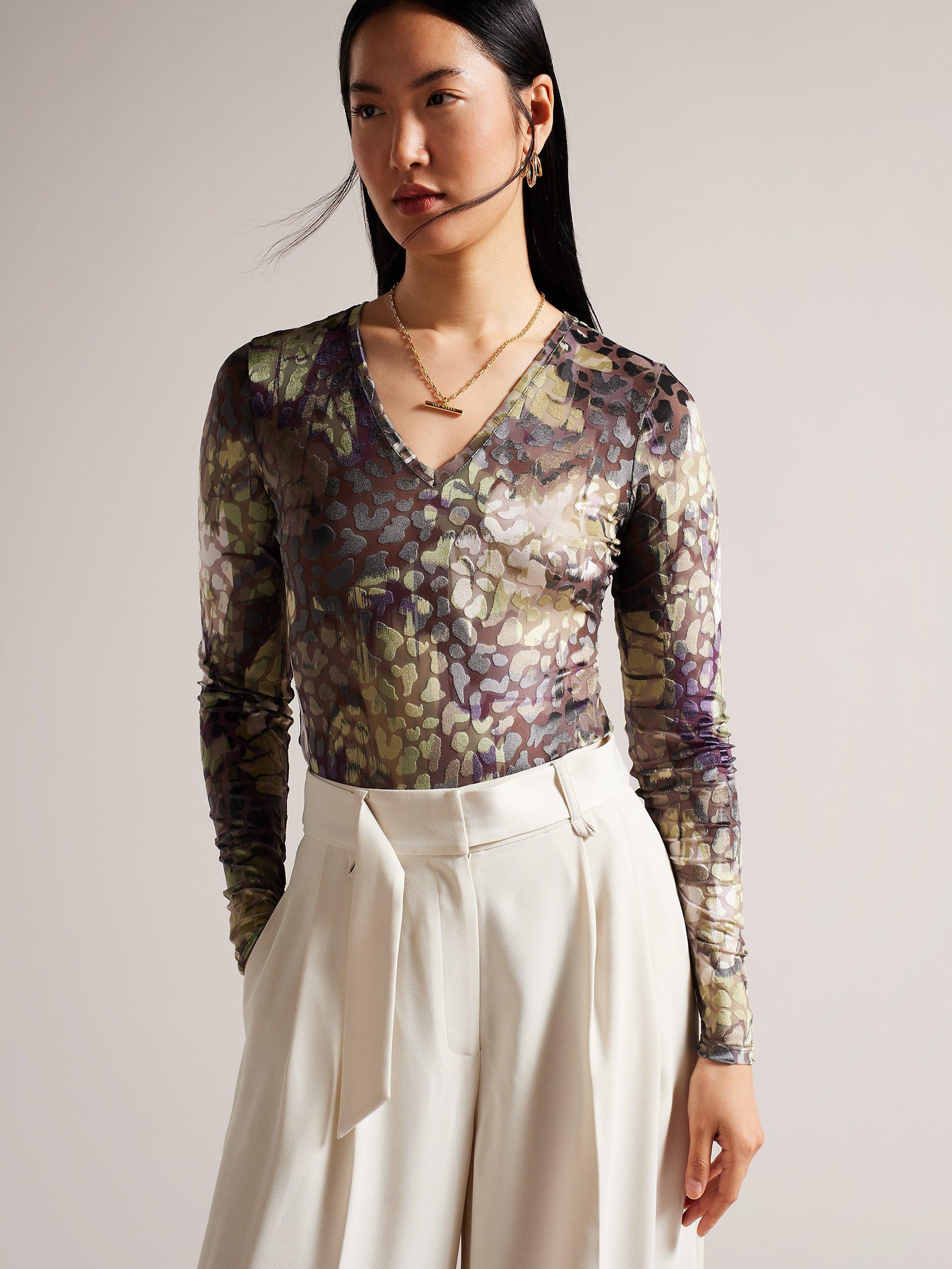 Ted Baker Giadah V-Neck Bodysuit, Green/Multi