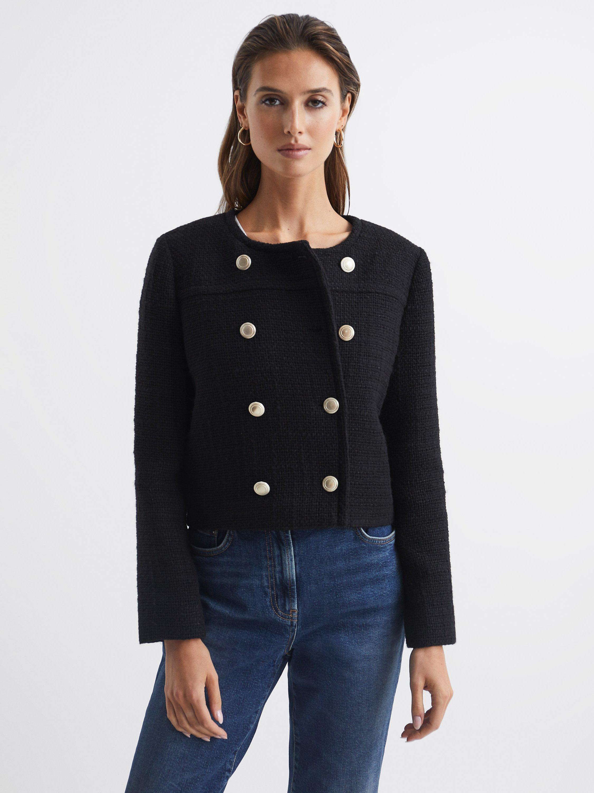 Reiss Esmie Cropped Jacket, Black