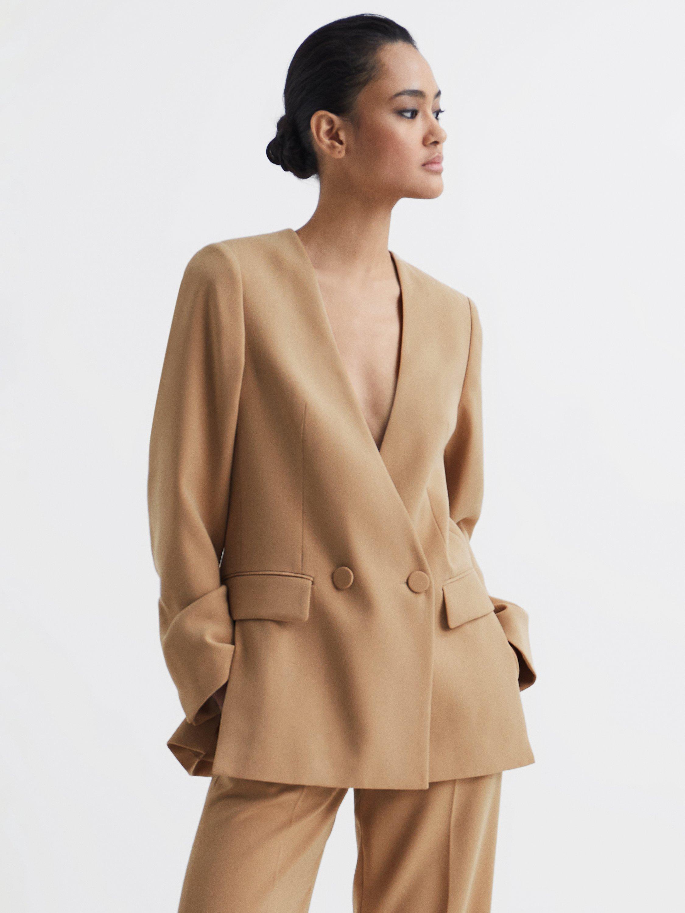 Reiss Margeaux Collarless Blazer, Neutral