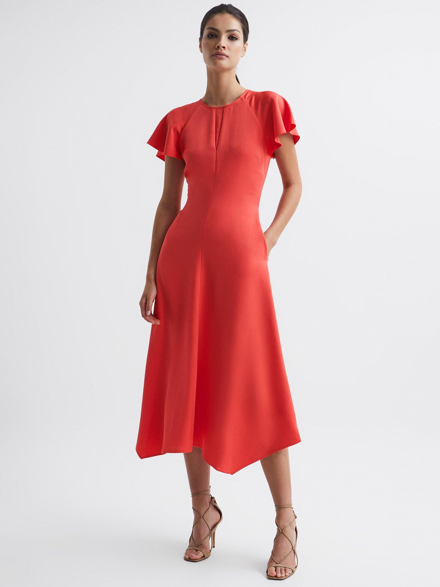 Reiss Eleni Midi Dress, Coral