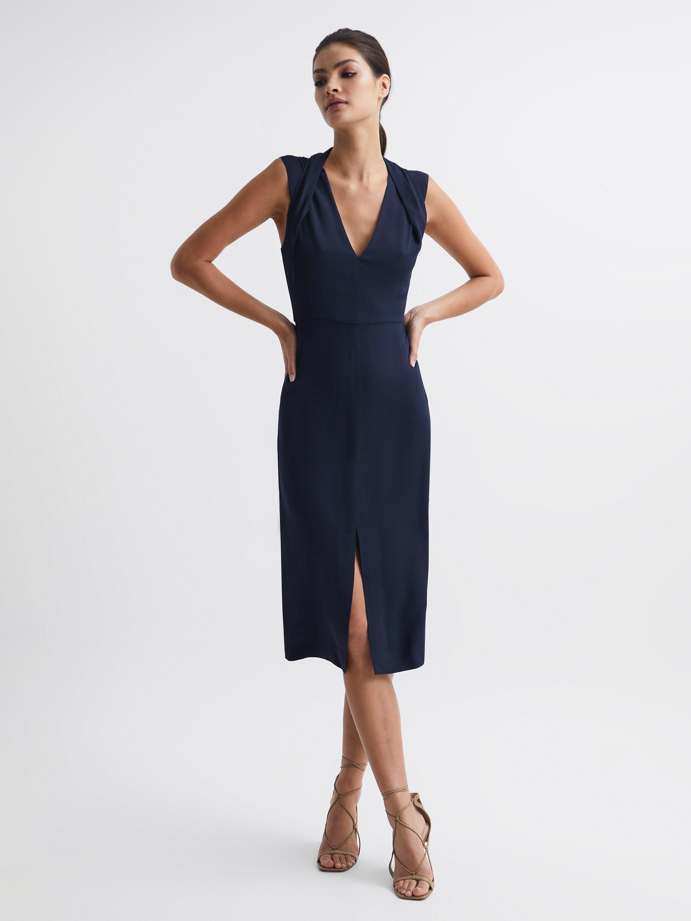 Reiss Andi Shoulder Detail Midi Dress, Navy