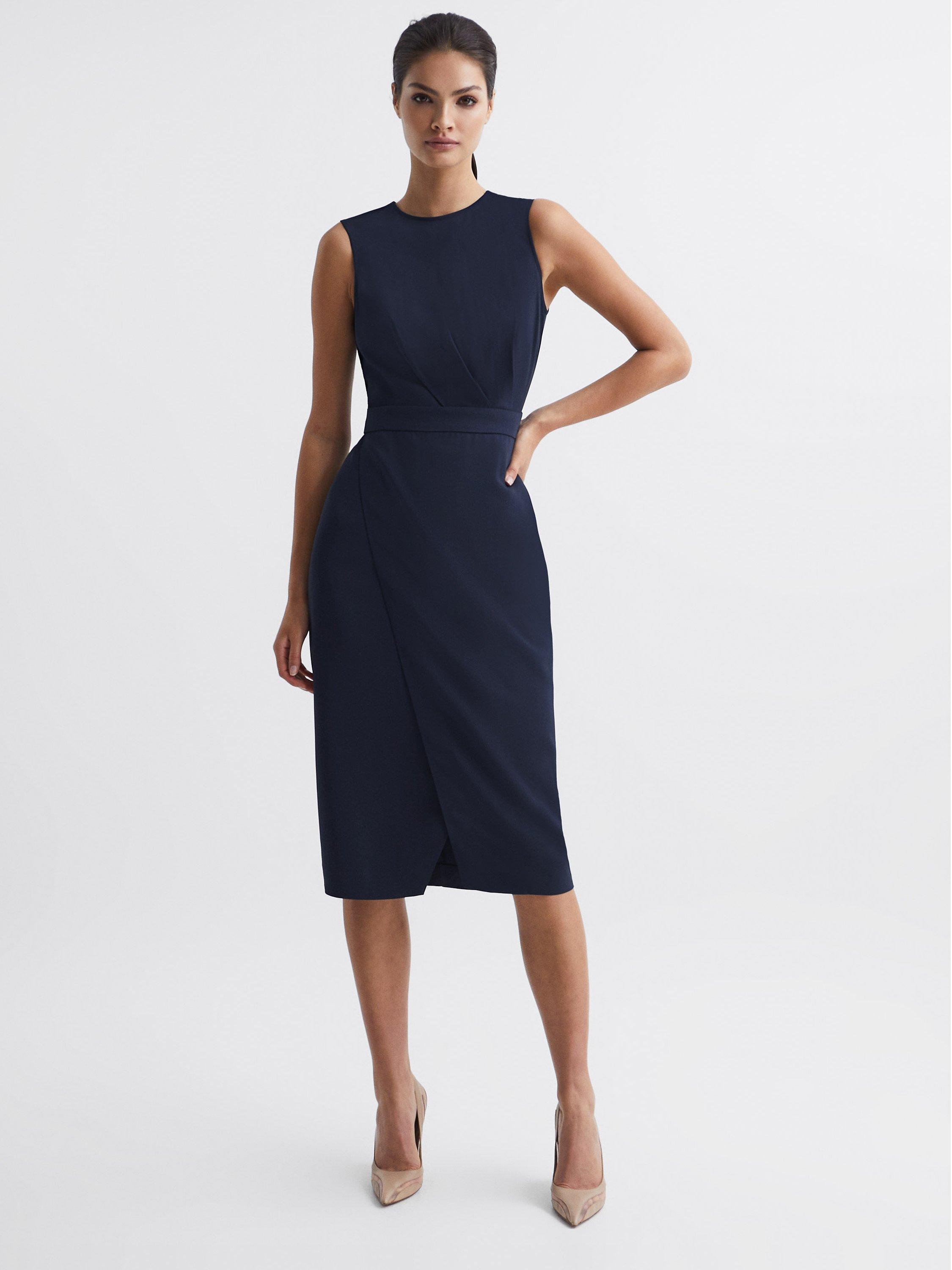 Reiss Layla Wrap Skirt Midi Dress, Navy, 8