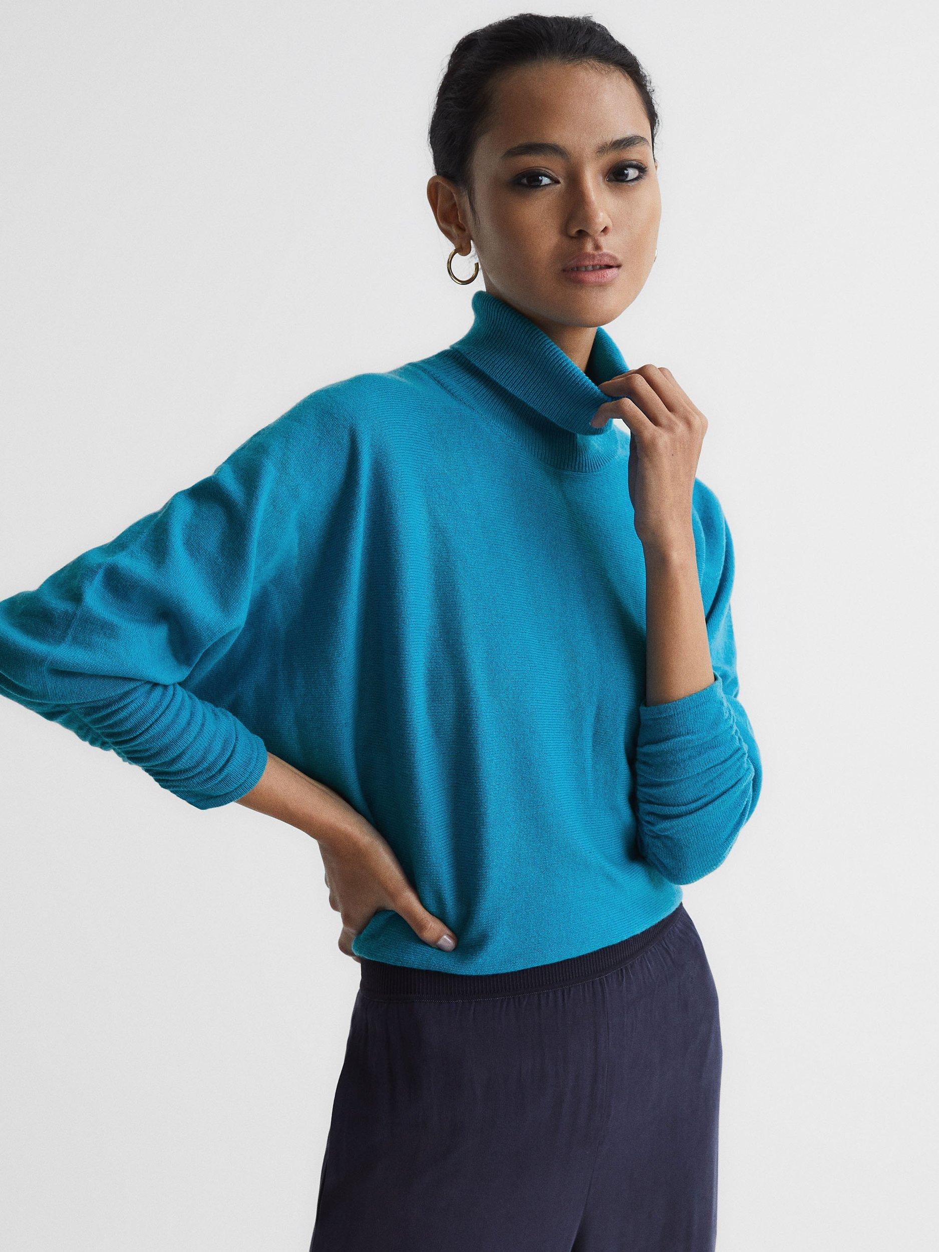 Reiss Frankie Cashmere Blend Polo Neck Jumper, Blue, XS