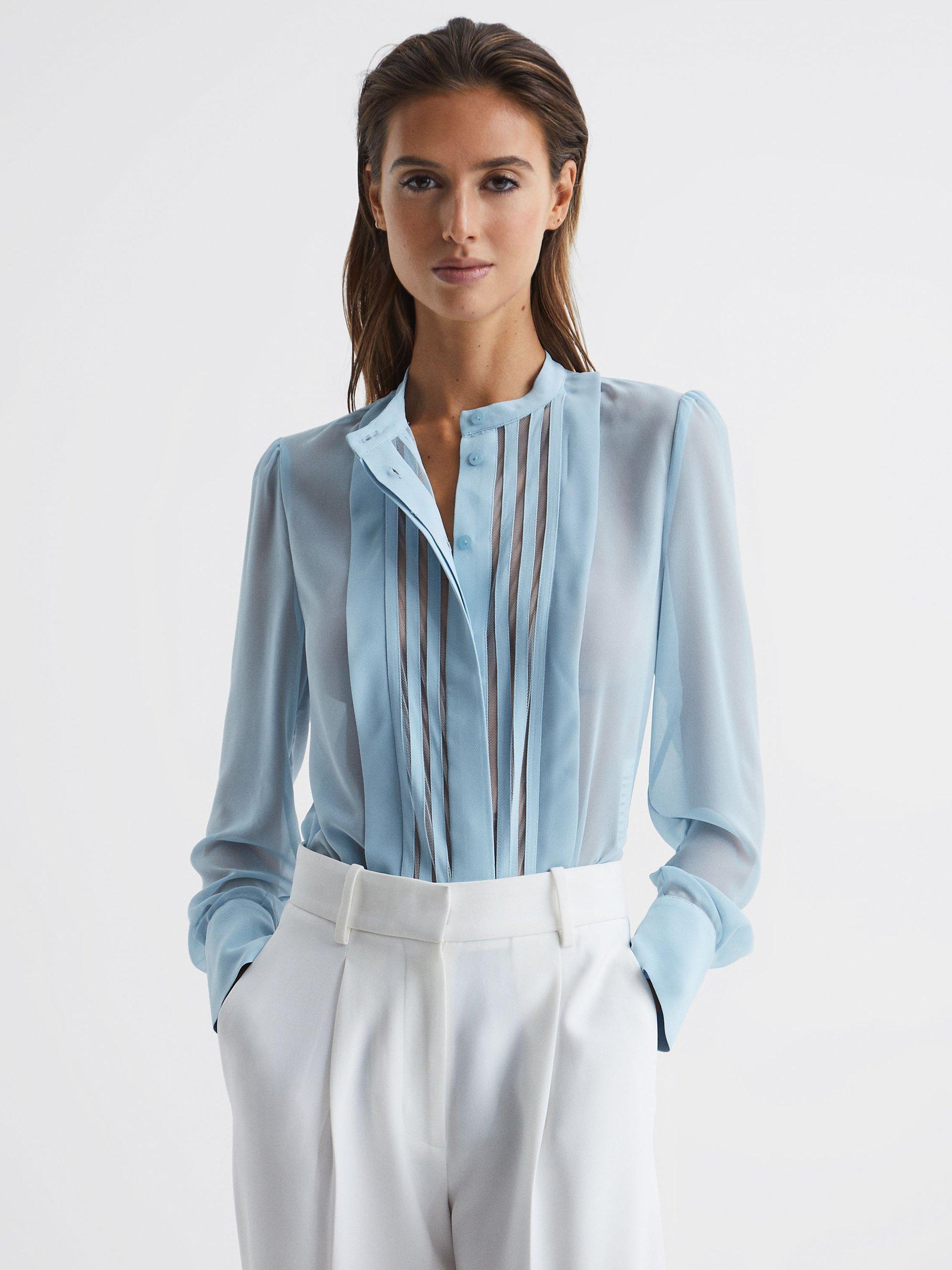 Reiss Noa Stripe Panel Blouse, Blue