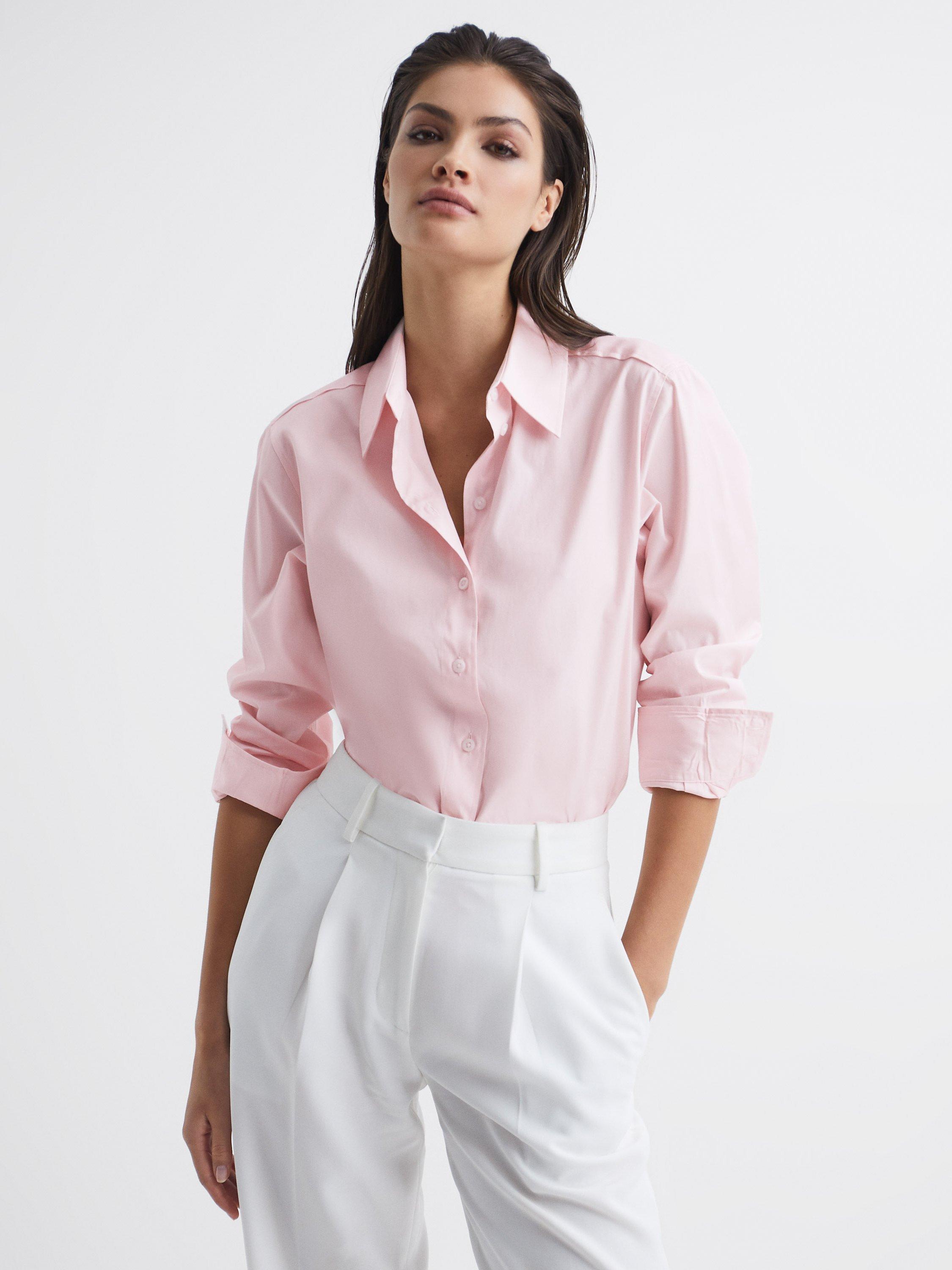 Reiss Jenny Cotton Shirt, Light Pink, 8