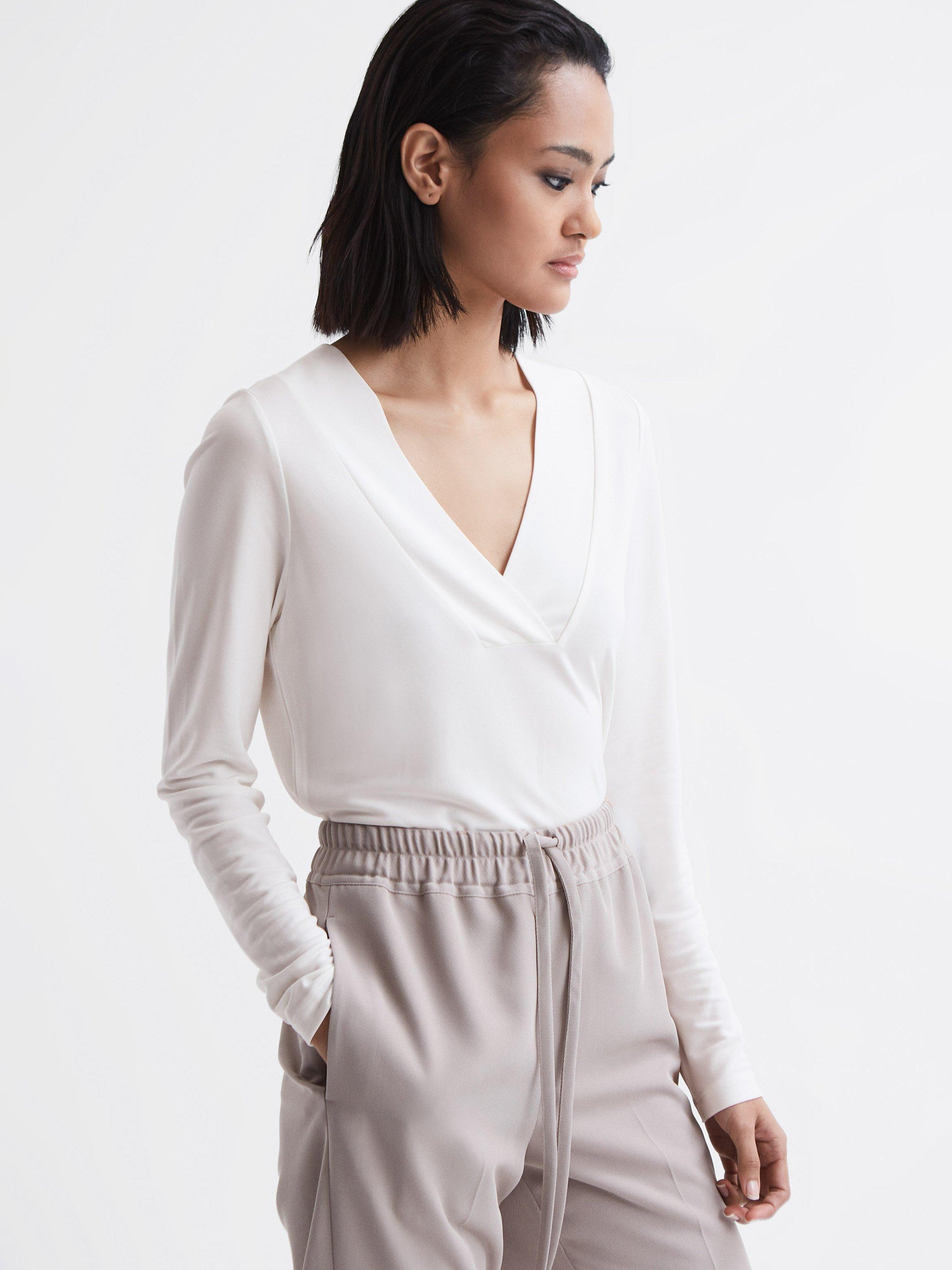 Reiss Tillie Long Sleeve V-Neck Top