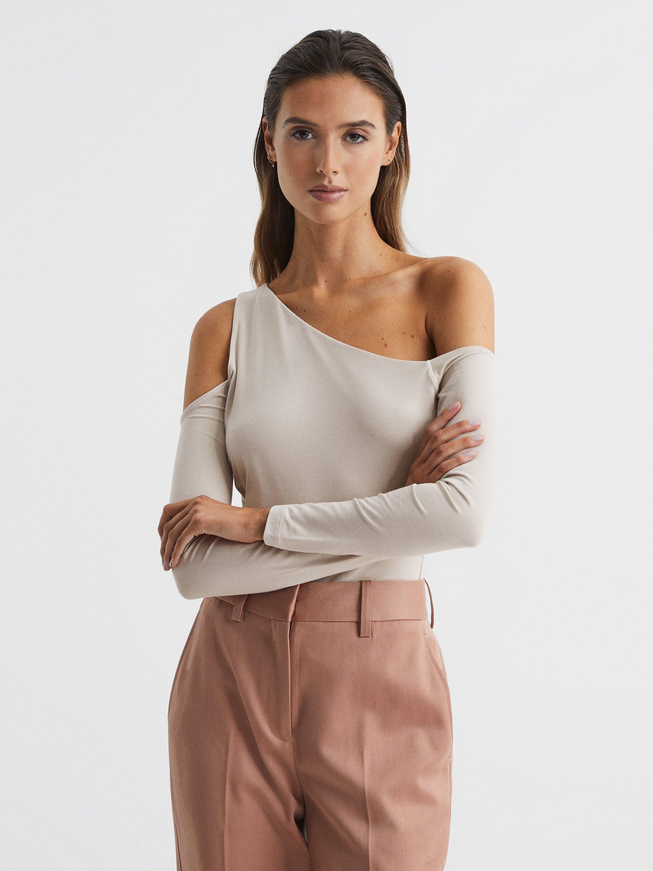 Reiss Rosie Asymmetric Cold Shoulder Top, Champagne