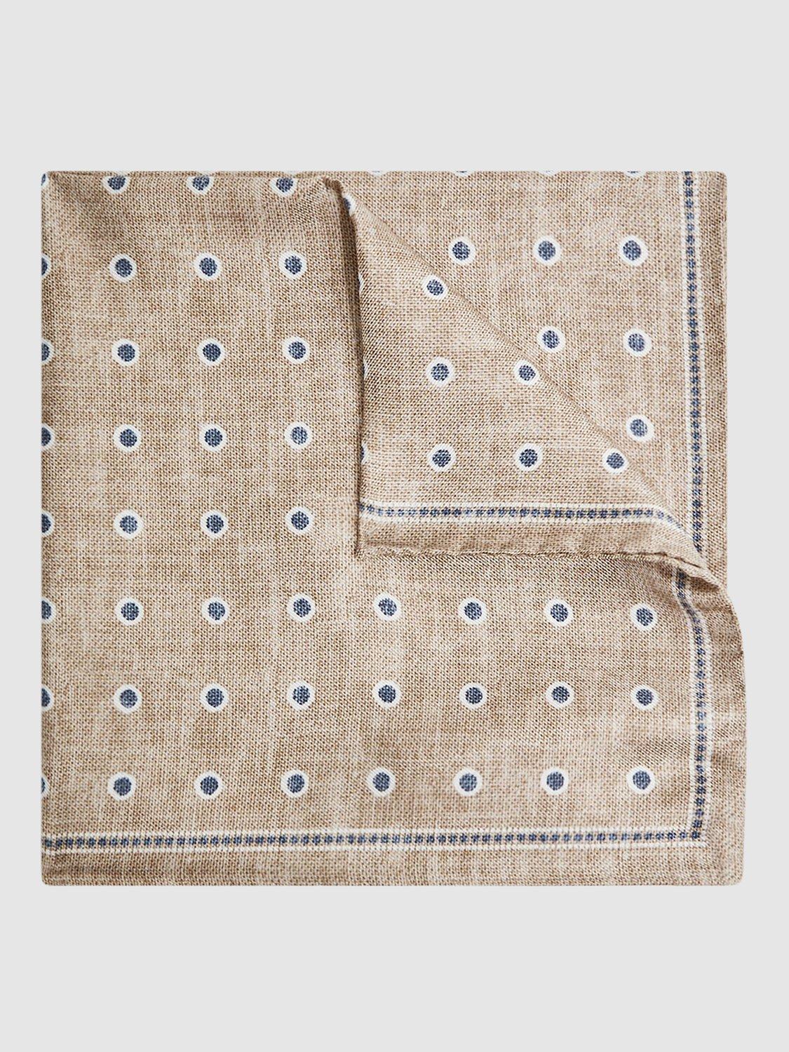 Reiss Marino Silk Polka Dot Handkerchief, Oatmeal Melange