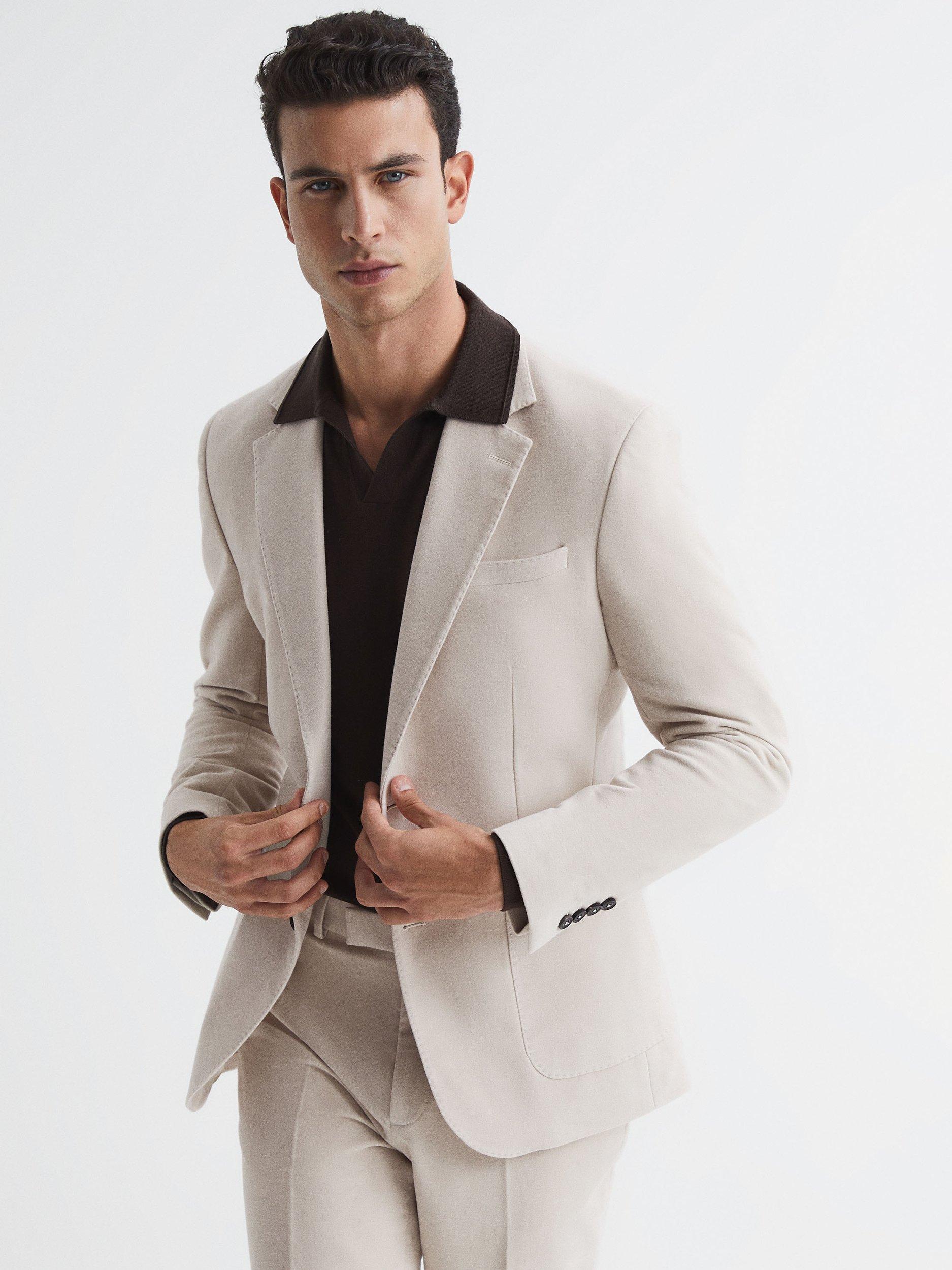 Reiss Spark Single Breasted Slim Fit Moleskin Blazer, Stone