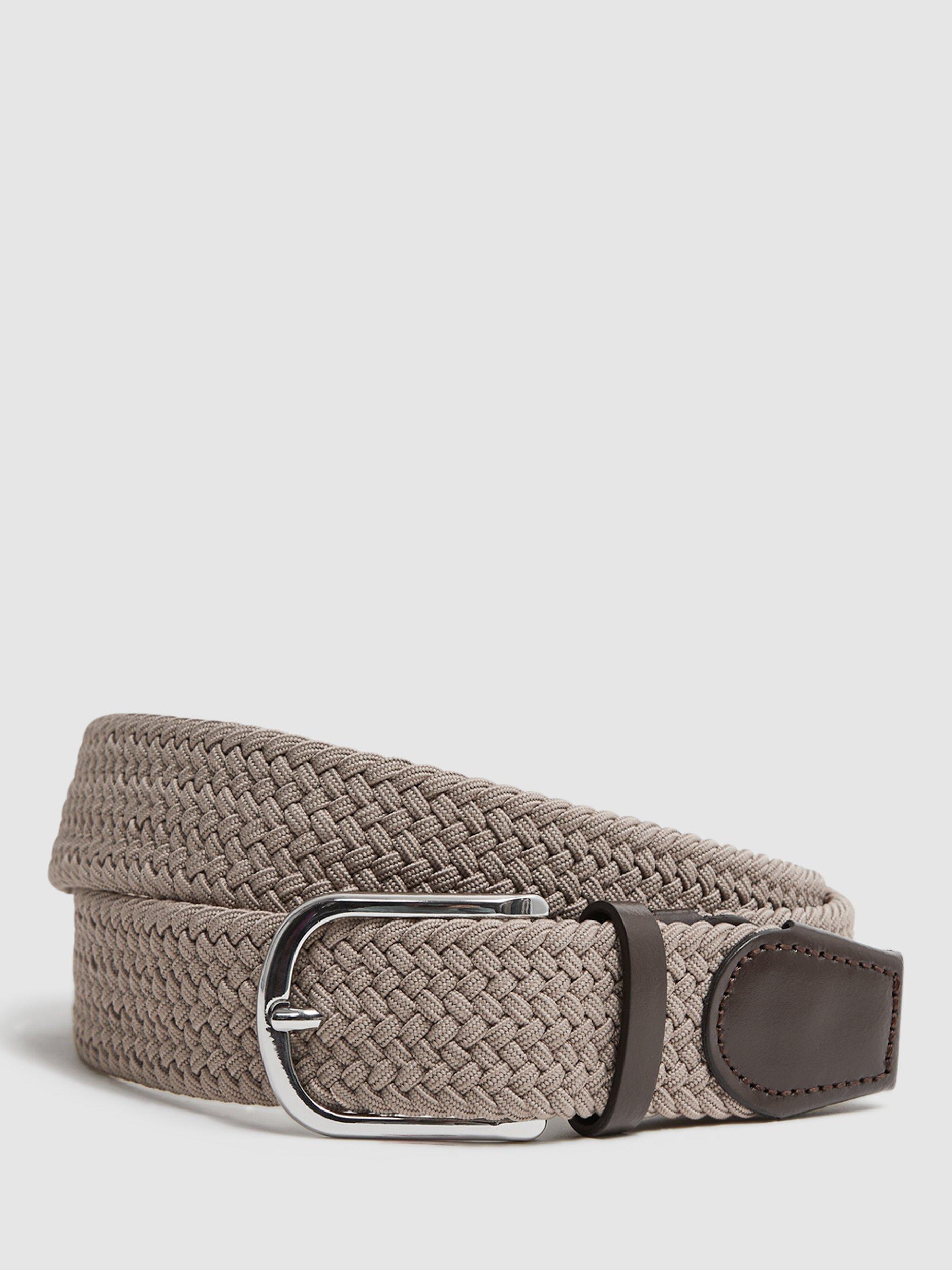 Product image 1 of 4, which shows Reiss Elmont Woven Belt, Stone, 28R
